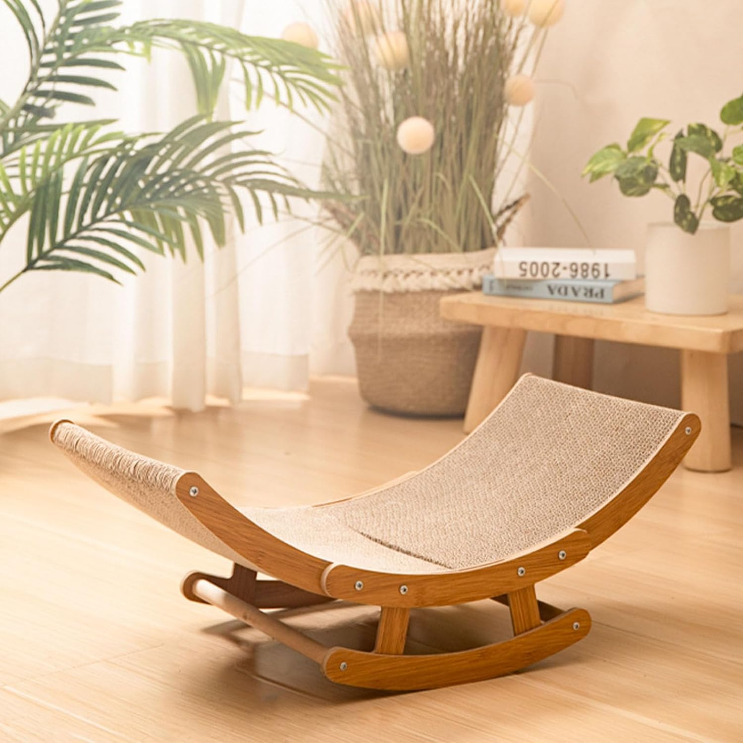 Agility 59X30X24CM Rocking Bed Cat Scratching Board， Corrugated Paper Wooden Cat Bed Cat Scratching Board All-In-One，Claw Sharpeners Condo Furniture Protector for Cats & Kittens image number 3