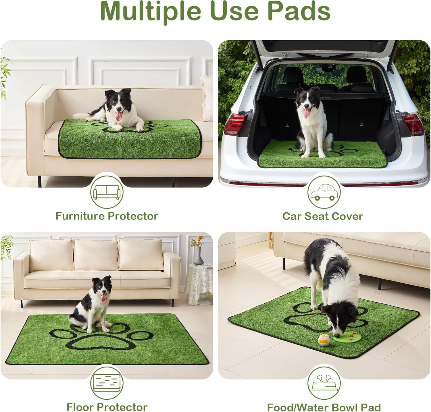 Qeils Washable Pee Pads for Dogs, 2 Pack Super Absorbent Reusable Puppy Pads with Green Long Wool for Potty Training, Floor, Couch, Bed, and Crate,24"X 36" image number 5