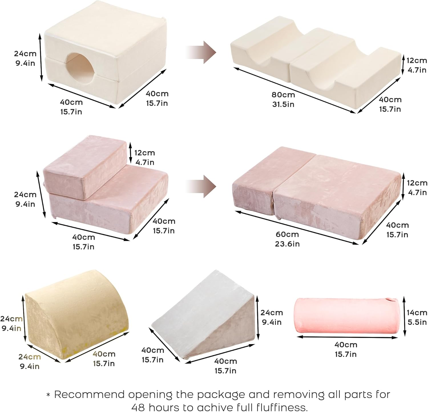 Banasuper 5-Piece Climbing Toys for Toddlers, Kids Foam Blocks Playset with Cylinder, Foldable Design, Toddler Indoor Soft Play Gym Activity Play Set for Crawling and Active Play (Pink & Yellow) - Blue  Grey image number 2