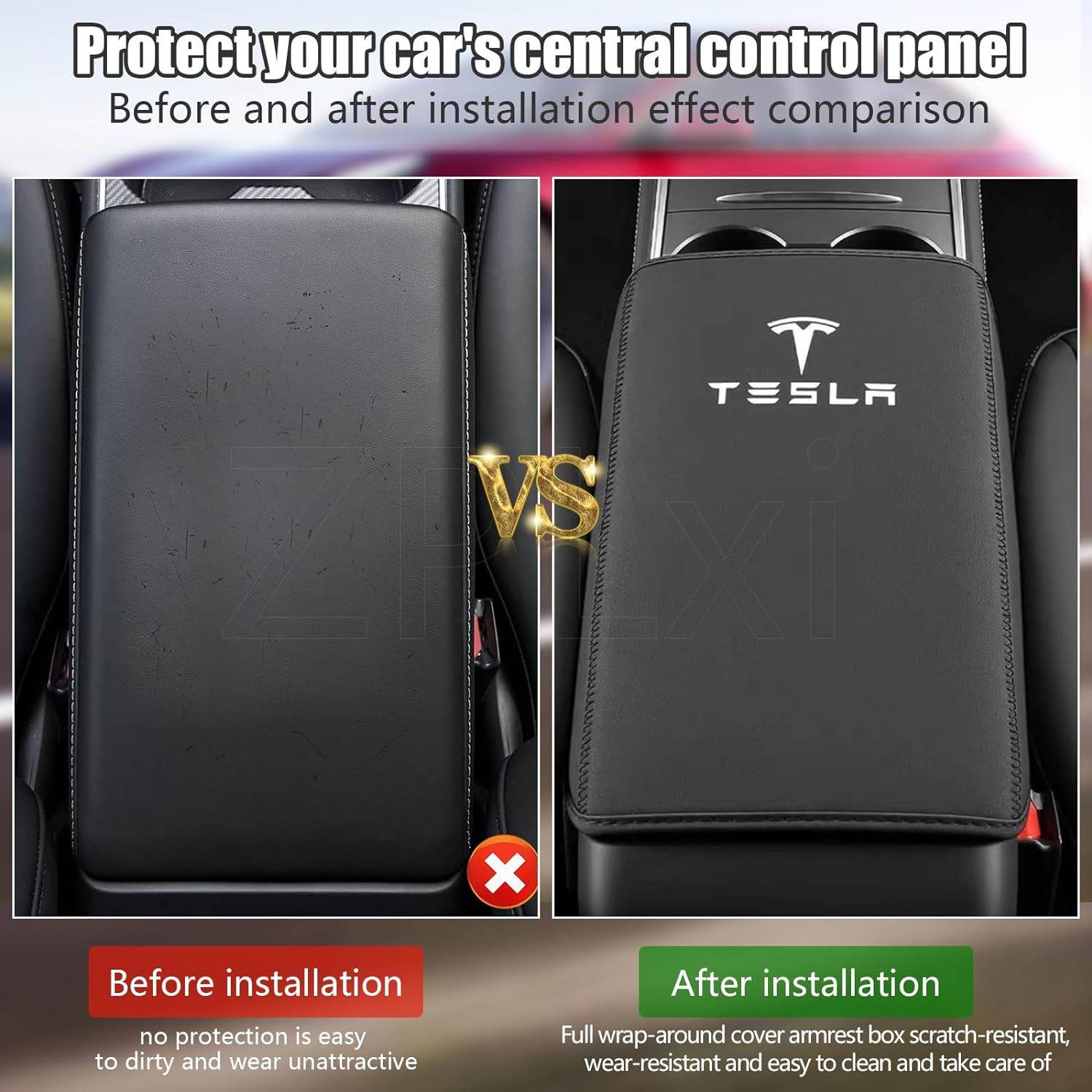 Armrest Cover for Tesla Model 3 Highland Model Y 2024-2017, PU Leather Center Console Arm Rest Anti-Scratch Protector Pad, Non-Slip Interior Accessories for Tesla Model 3 2024 (Black) image number 3