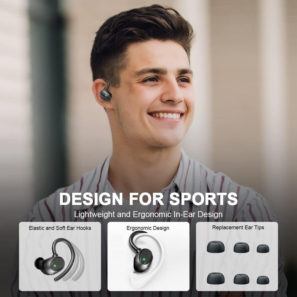 Drsaec Wireless Earbuds, Headphones Running Bluetooth 5.3 in Ear with HD Mic, Earphones Sport IP7 Waterproof 48H Noise Cancelling Buds Deep Bass/Usb-C/Led[ Upgrade] Black I21 image number 5