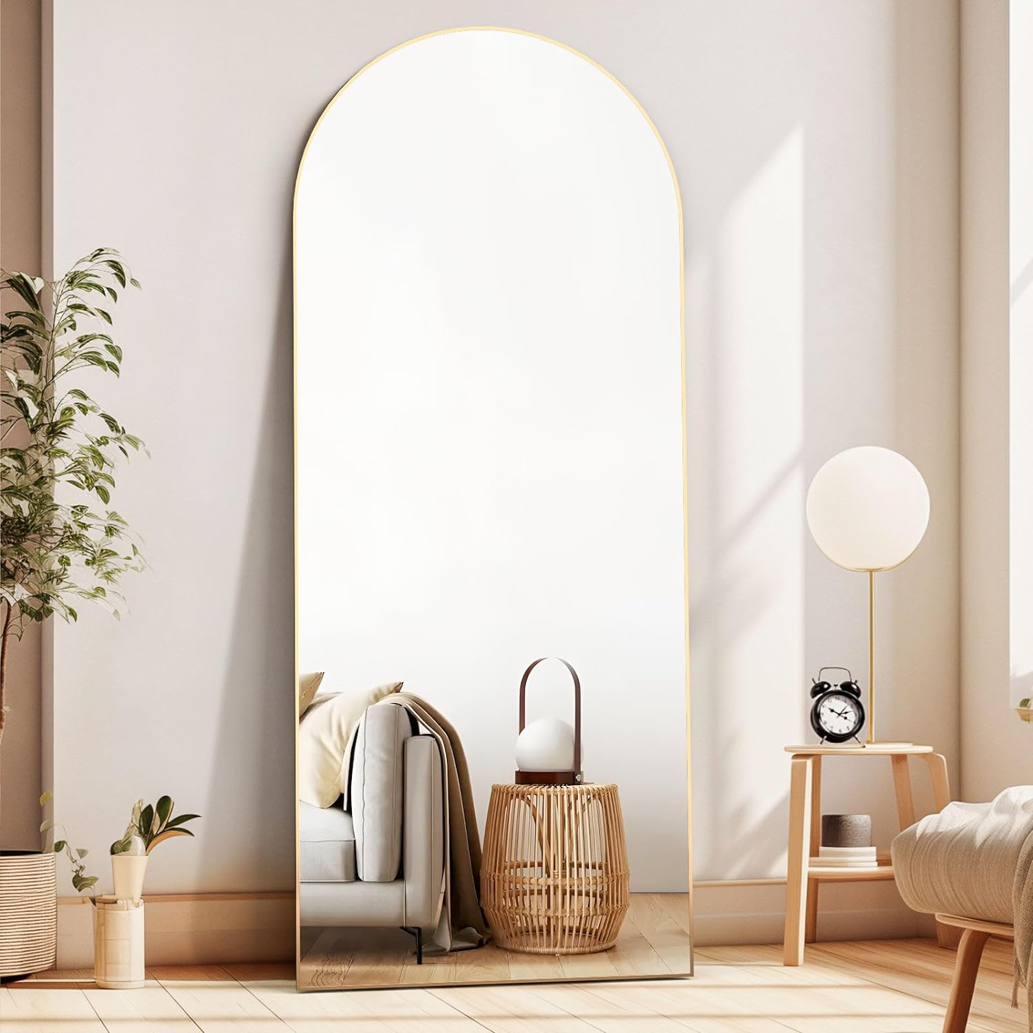 CASSILANDO Arched Full Length Mirror 165 &times; 60Cm, Floor Big Standing Mirror, against Wall for Bedroom,Dressing and Wall-Mounted Thin Frame Mirror, Gold image number 1