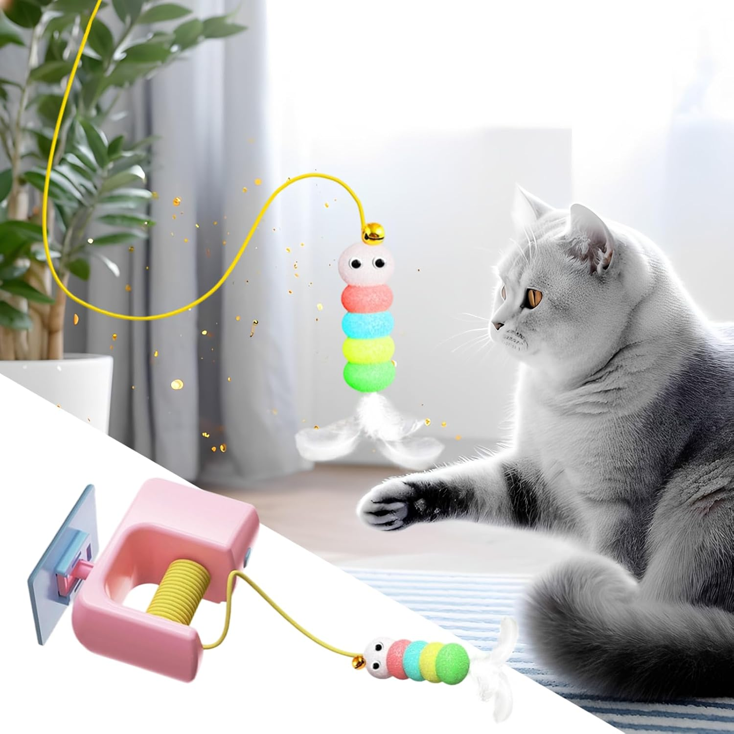 Frxib Doorway Cat Toy | Self Adhesive Ceiling Cat Teaser | Pet Entertainment Supplies Training Accessories Chasing Exercise for Home Backyard Indoor Living Room Balcony image number 5