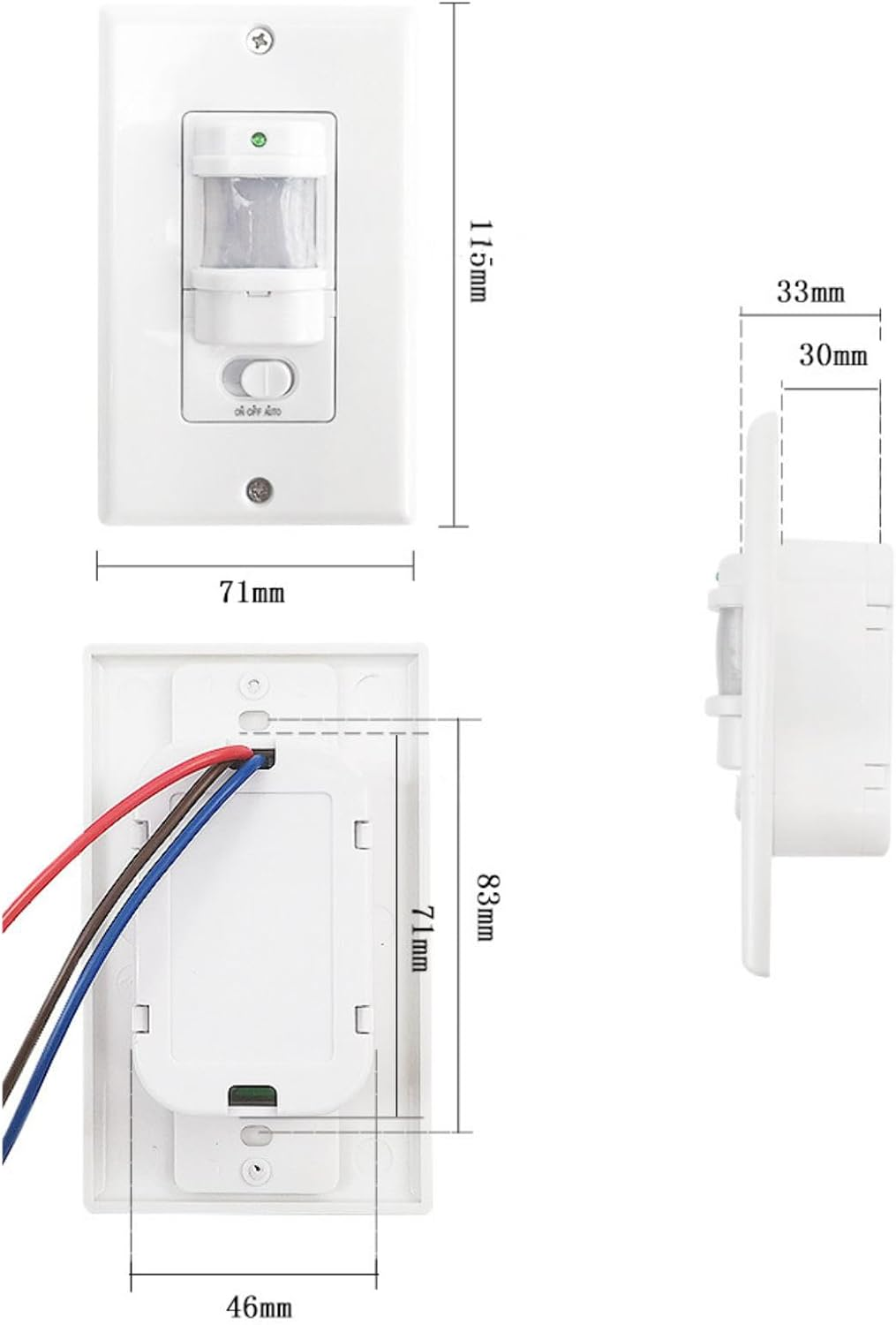 Wall PIR Motion Sensor Light Switch, Auto On/Off Occupancy Motion Sensor Light Switch