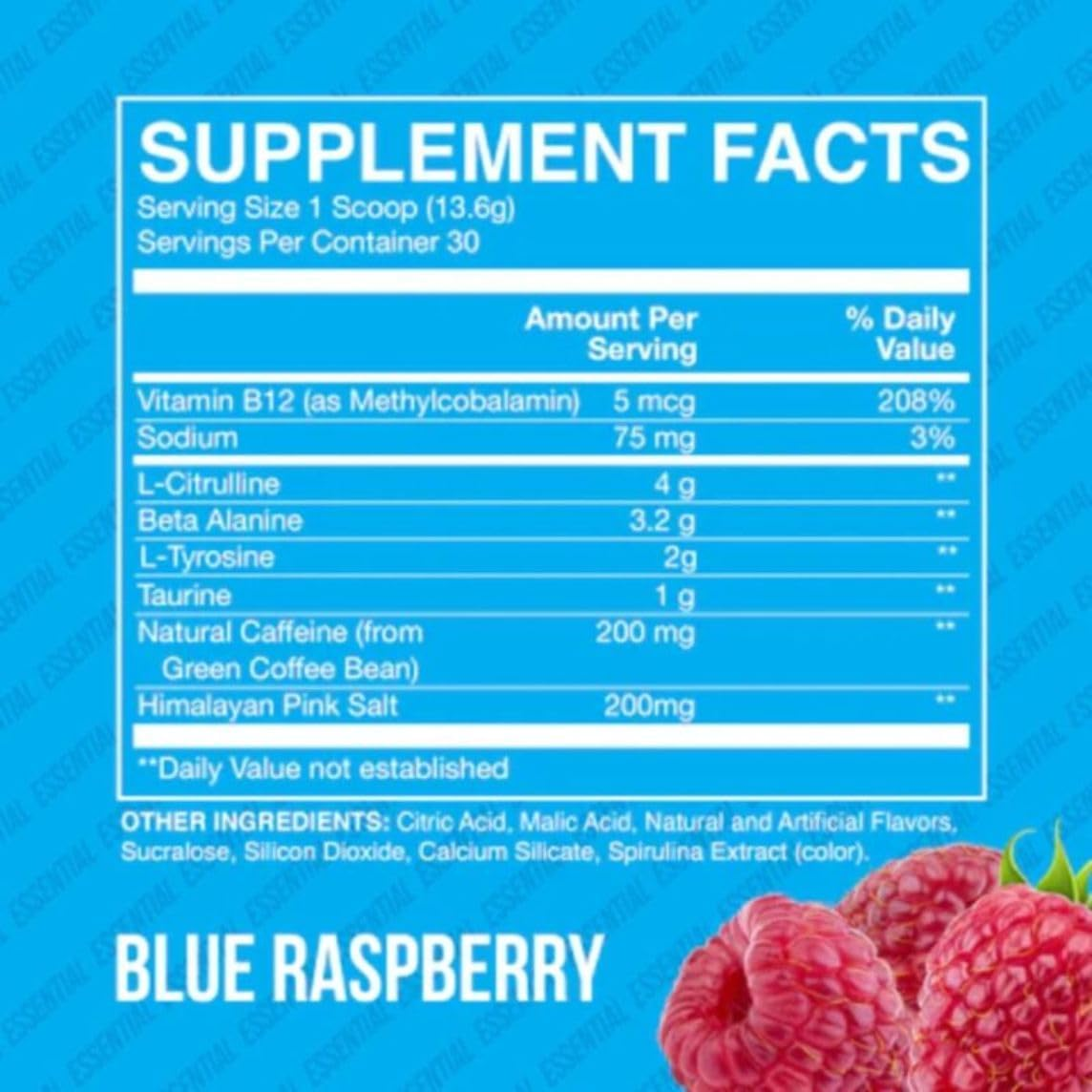 Raw Nutrition CBUM Blue Raspberry Essential Pre Workout Powder 408 G image number 4