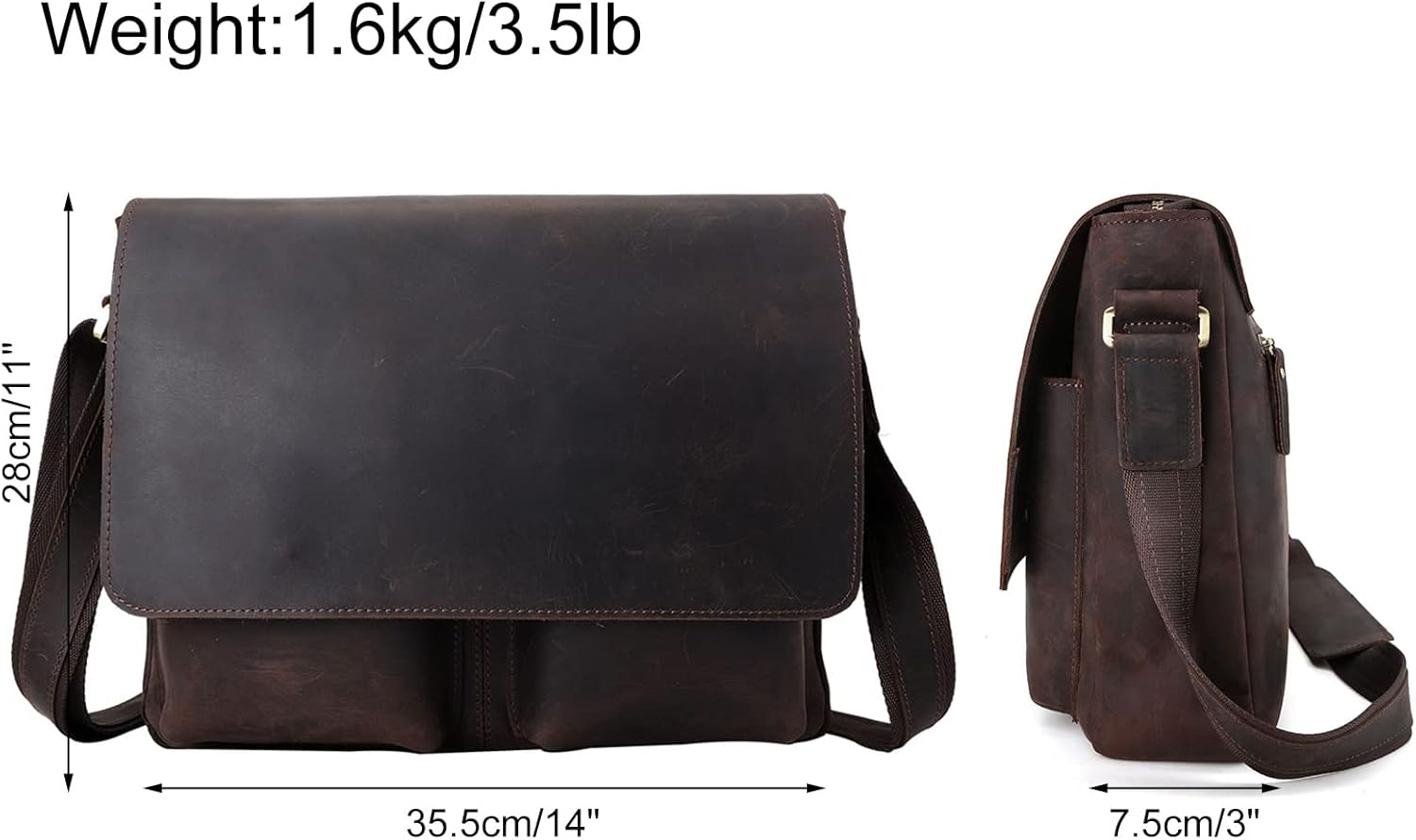Tiding Leather Messenger Bag for Men Vintage 13 Inch Laptop Bag Work Business Satchel Crossbody Shoulder Bag image number 2