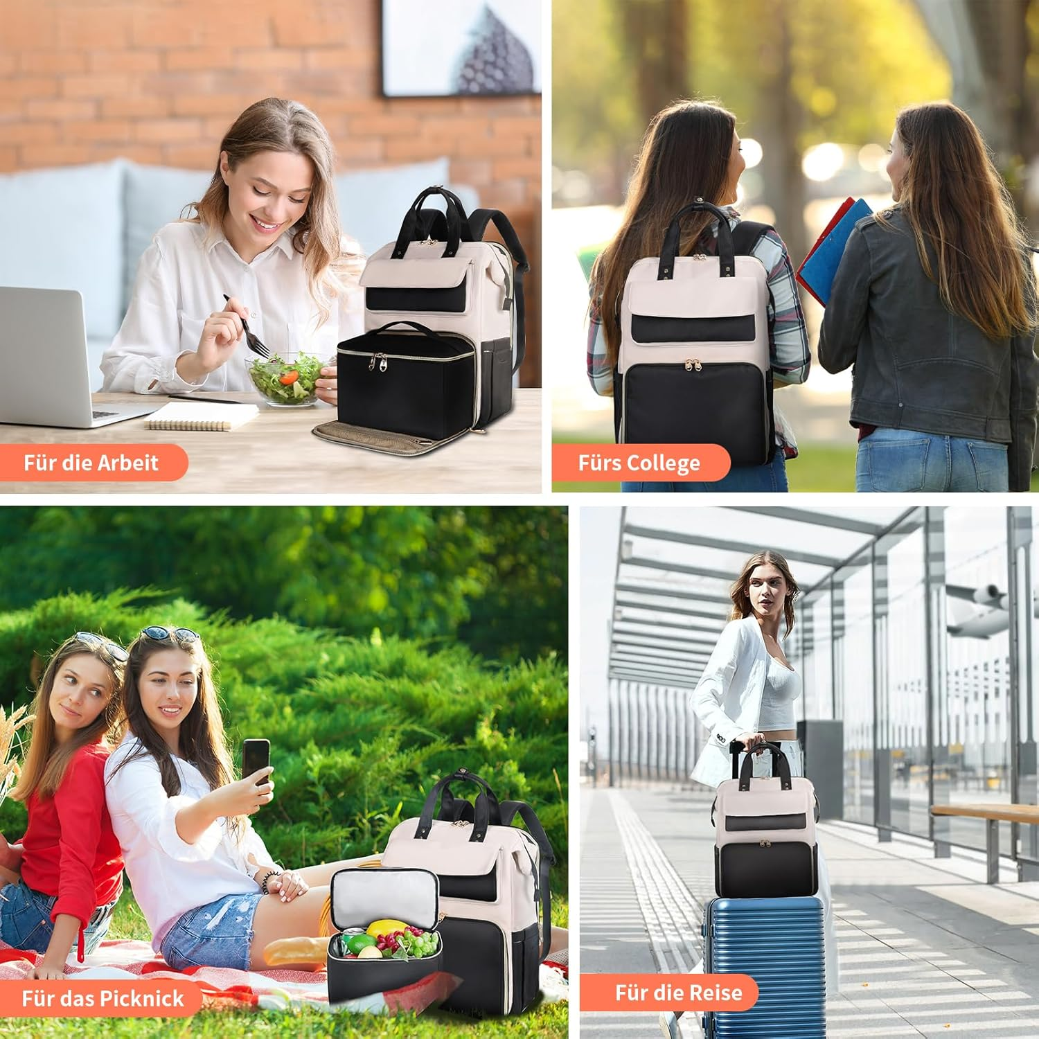 BERTASCHE Lunch Rucksack, Laptop Rucksack Damen 15,6 Zoll Mit Isoliertes K&uuml;hltasche, 2-In-1-Arbeitsrucksack F&uuml;r Frauen/Arbeit/Business/Reisen/Lehrer/Schule/Uni image number 5