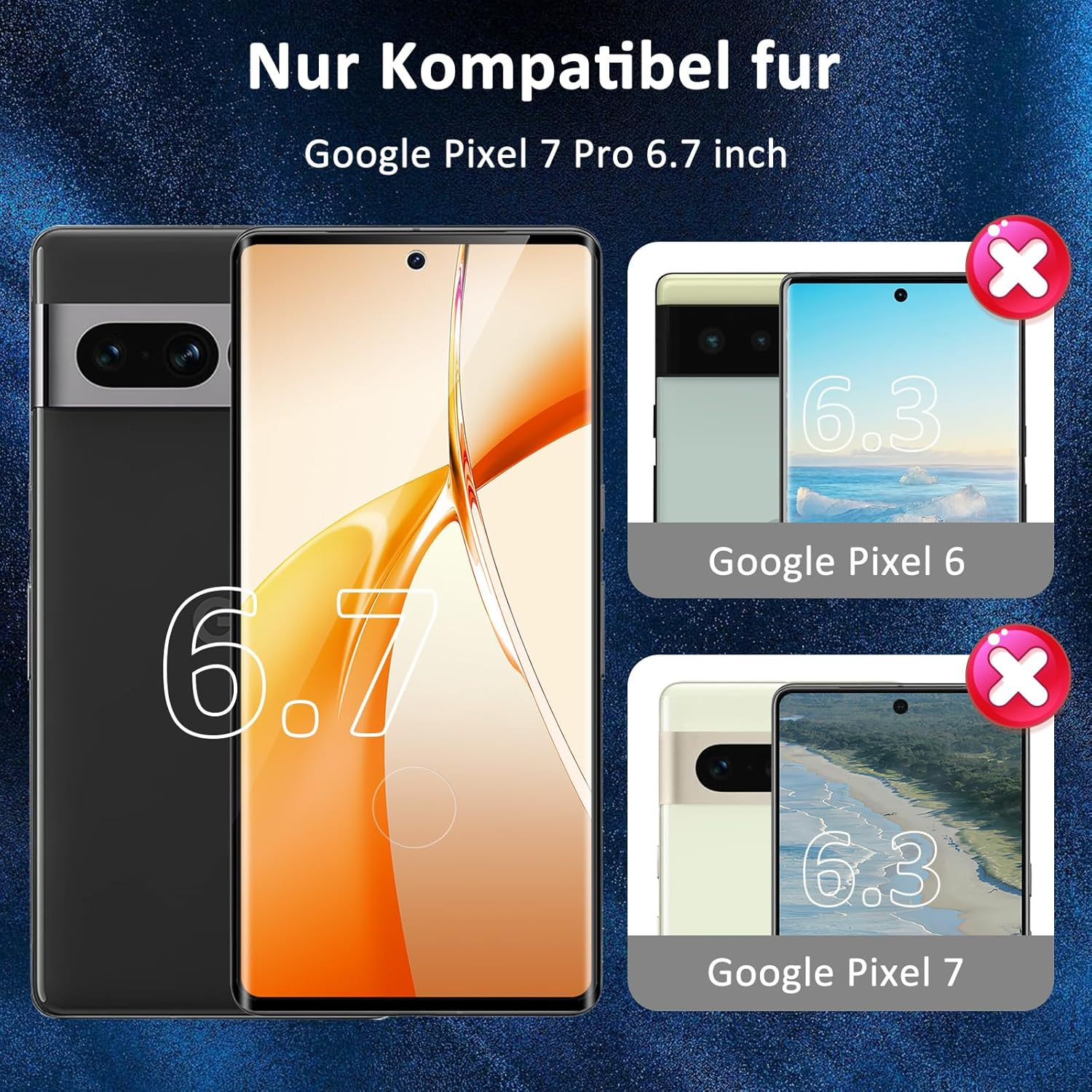 Pack of 2 Tempered Glass Screen Protectors for Google Pixel 7 Pro, 9H Hardness, Sensitive Touch, Bubble-Free, 0.33 Mm Scratch-Resistant Protective Glass, Compatible with Google 7 Pro, Ultra Resistant image number 1