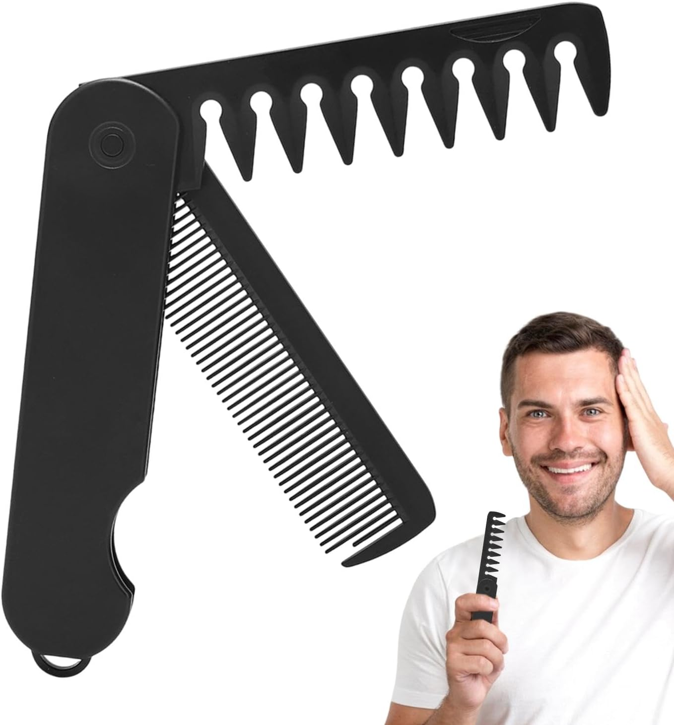 Foldable Beard Comb - 2 in 1 Small Travel Comb,Portable Fine Tooth Comb & Wide Tooth Comb for Grooming, Detangling, and Styling image number 5