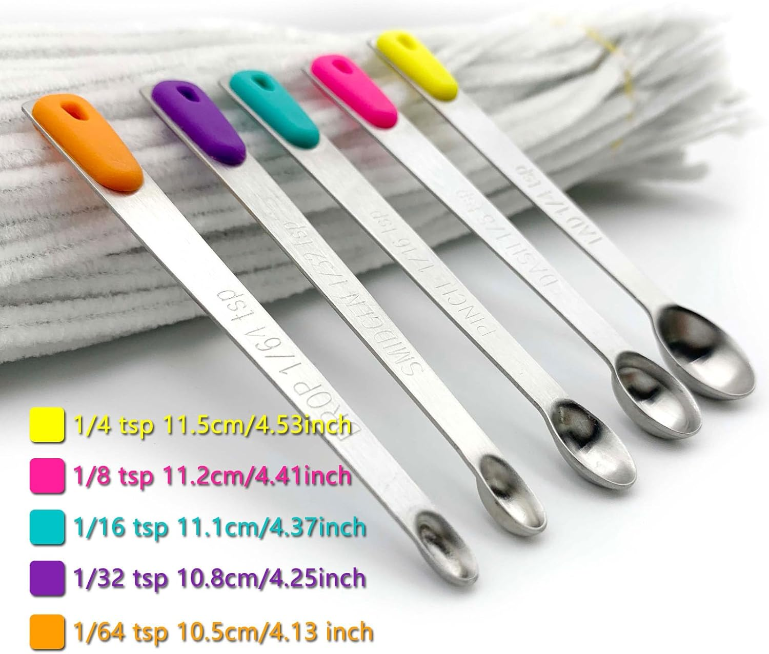 EYBDYB Stainless Steel Mini Measuring Spoons Set of 5 &ndash; Precise Teaspoon Measuring Tools 1/64, 1/32, 1/16, 1/8, 1/4 Tsp &ndash; Small Spice Measuring Spoons with Silicone Grip Handles & Storage Ring