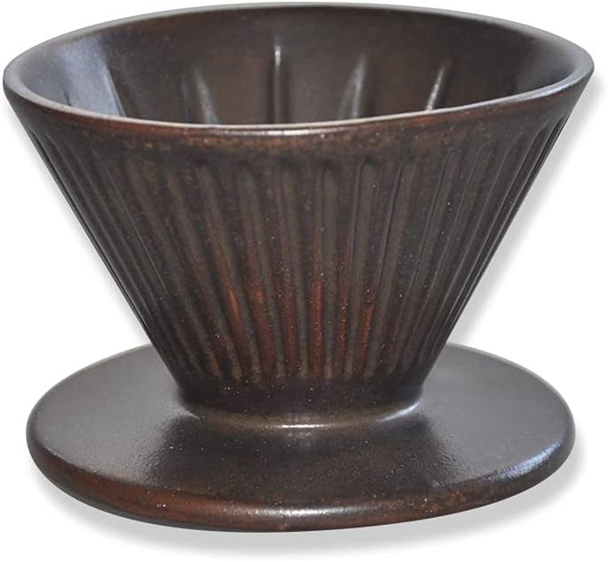 Pottery Pour over Coffee Maker, Ceramic Cone Filter Hand Drip Coffee Dripper, Reusable Stoneware Pourover Coffee Brewer, Size 02 (Rustic Chocolate Brown)