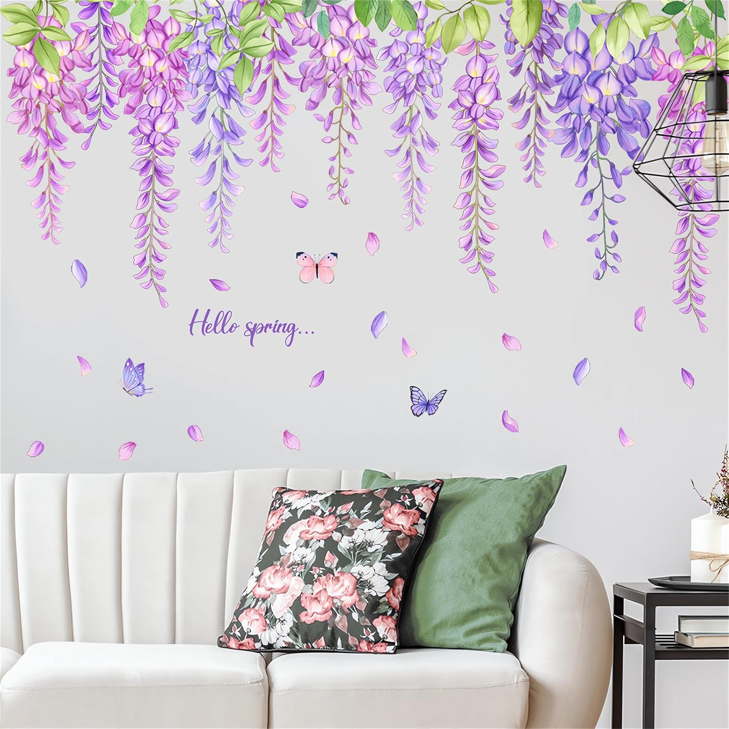 Tropical Greenery Foliage Hanging Vine Wall Stickers, Sacinora Green Plants Butterfly Art Wall Decals Removable Vinyl Peel and Stick for Living Room Bedroom Children'S Room Sofa TV Background