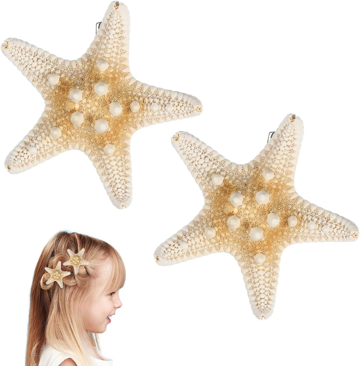 Partykindom 2Pcs Sea-Star Hair Clips for Girls Womens, Beach Hairpins Unique Metal Five-Pointed Seaside Hair Clips, Elegant Hair Bangs Clip for Girls