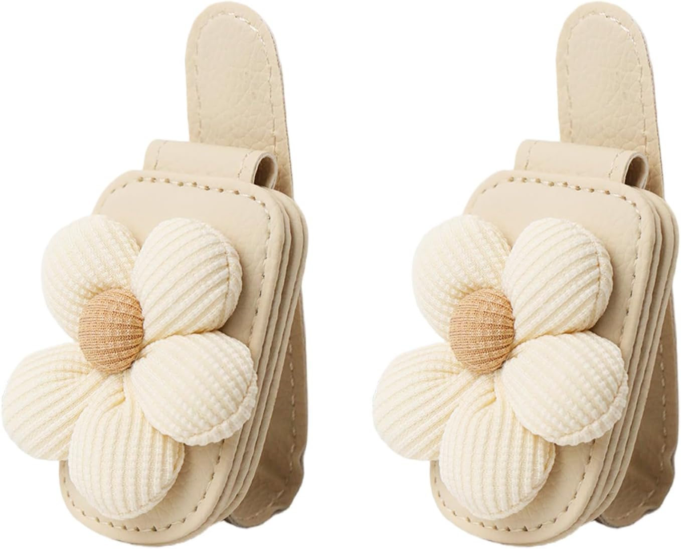 2 Pack Flower-Shaped Sunglass Holder for Car Visor &ndash; Beige Magnetic Leather Glasses Clip, Eyeglass Holder & Ticket Card Organizer, Universal Car Interior Accessory image number 3