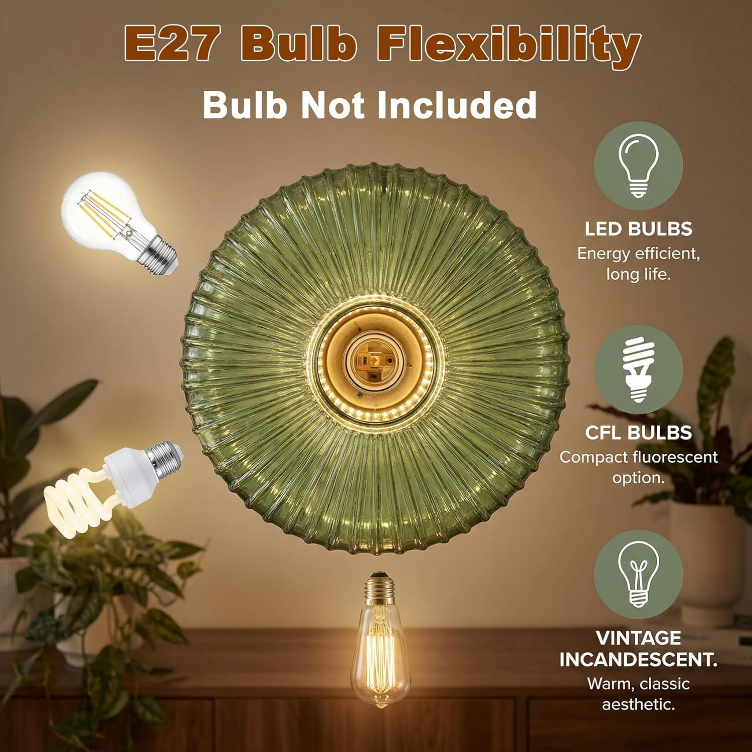 Hjxdtech Industrial Vintage Pendant Light Modern Retro Style Drop Ceiling Light Pendant Lamp Glass Lampshade with Polished Brass Lamp Holder (Green, 30 Cm) image number 4