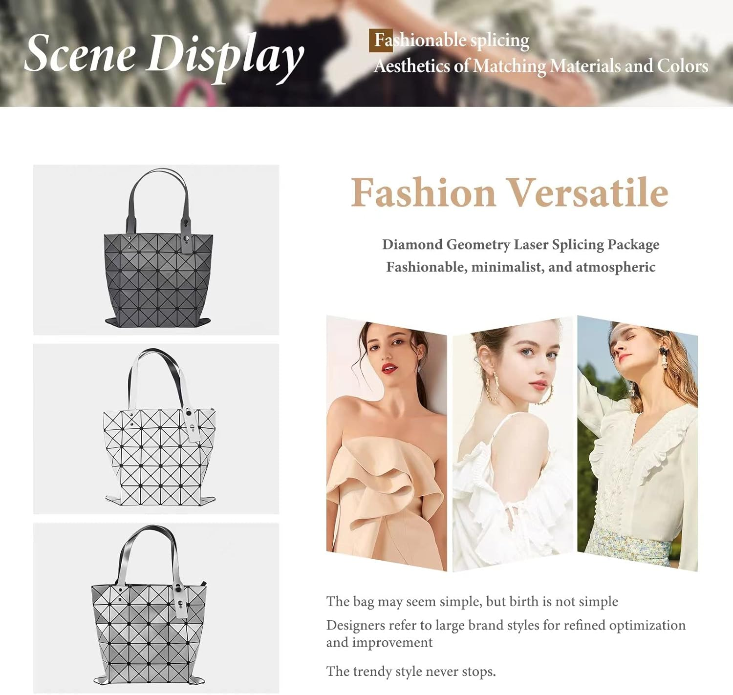 FOSIDEY Holographic Wallet, Versatile Geometric Stitching, Geometric Luminous Purse and Tote - Pearlescent Blue image number 5