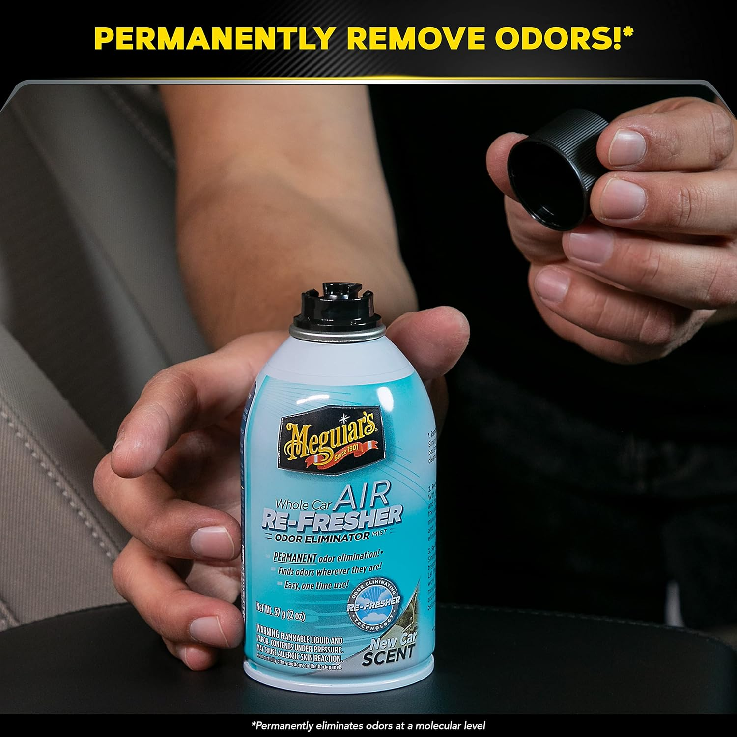 Meguiar'S Whole Car Air Freshener Scent Spray - Air Re-Fresher with New Car Scent - Odor Eliminator to Eliminate Strong Unpleasant Vehicle Odors - Advanced Re-Fresher Technology - 57 G