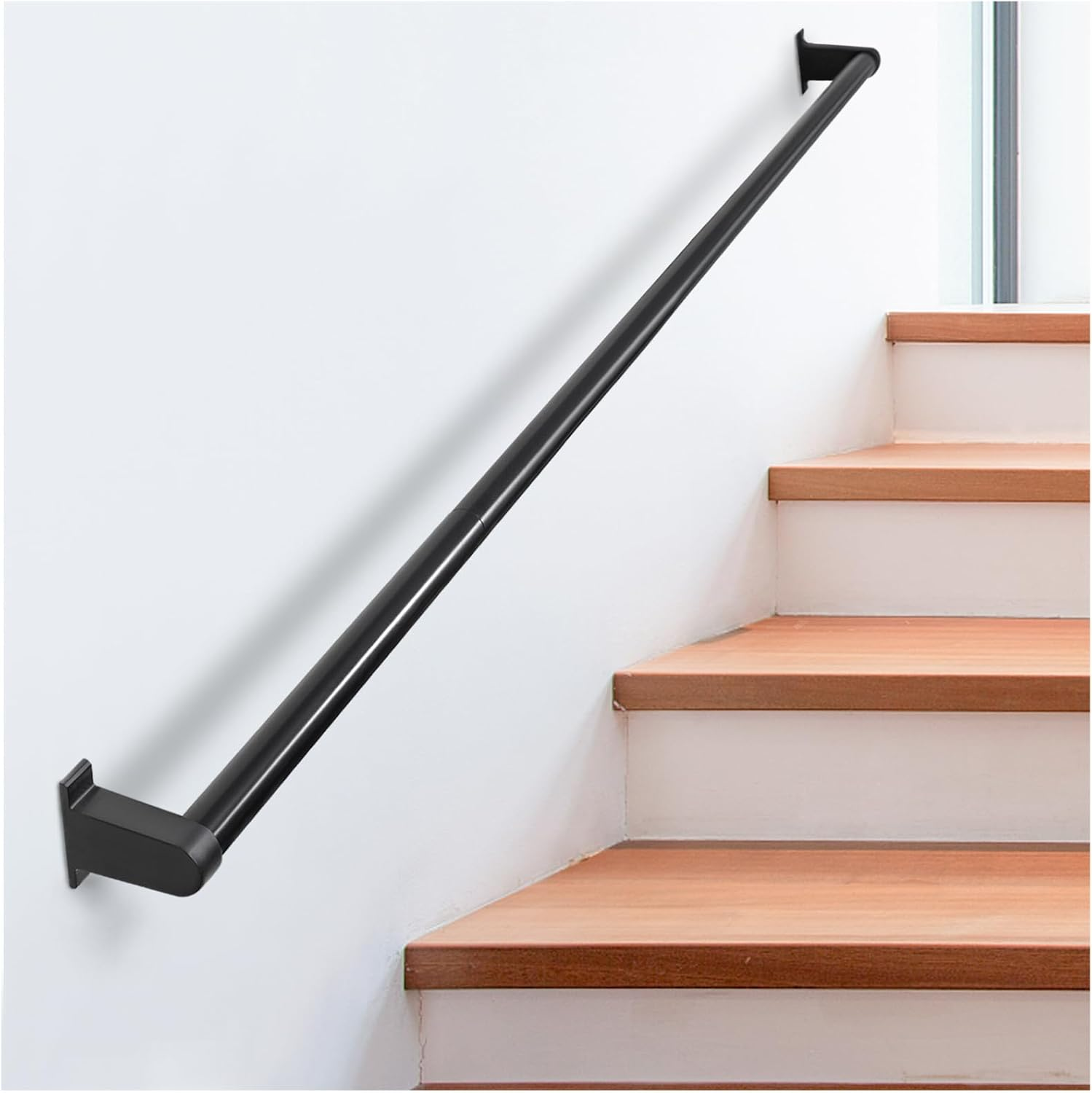 SDNBHT Industrial Stair Railing Metal Hand Rails for Indoor Stairs Wall Mount Staircase Handrails 1.25" Pipe Stair Handrail for Steps Black Aluminum Stairway Railing for Outdoor & Indoor Stairs 4Ft image number 2
