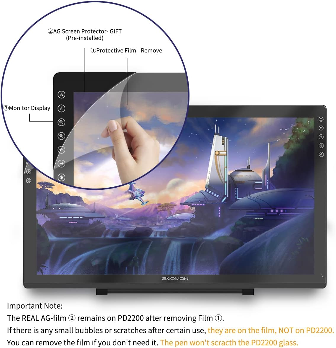 GAOMON PD2200 Drawing Tablet with Screen, Full-Laminated Digital Art Tablet with 8 Touch Buttons, Battery-Free Stylus, Tilt, 130% Srgb, 21.5 Inch Graphics Tablet with Stand for Mac, Windows PC image number 2