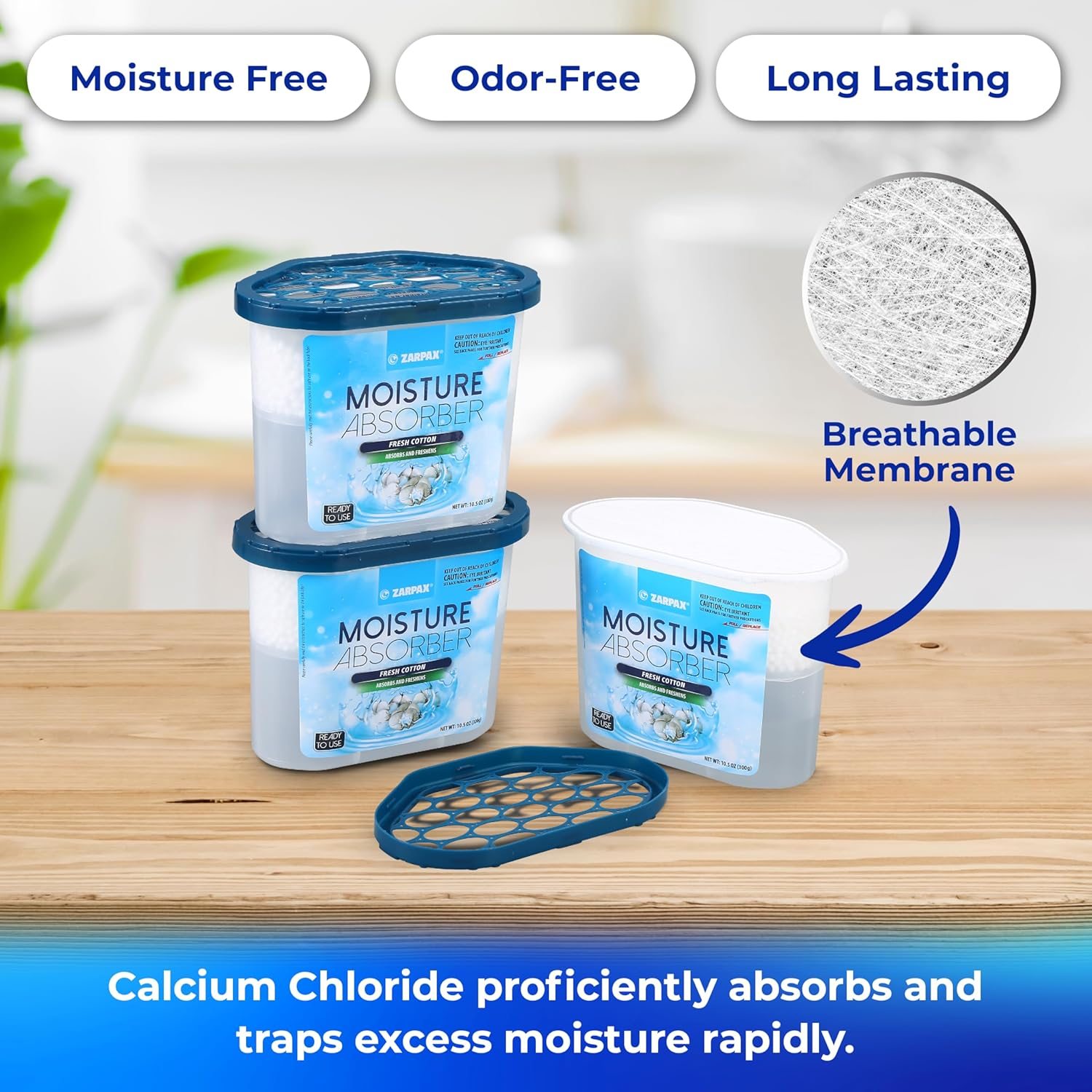 ZARPAX Moisture Absorber Fresh Cotton 300G | Removes Moisture, Damp & Humidity | Odor Absorber with Fresh Cotton Fragrance | Moisture Trap for Bathroom, Closet, Kitchen & Small Spaces | Set of 4 image number 4