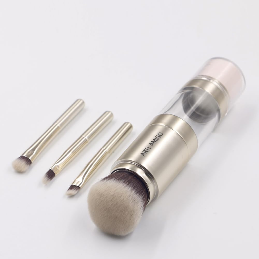 Arti Amigo 5 in 1 Premium Makeup Brush Set &ndash; Retractable Foundation Brush with 3 Detachable Eye Brushes | Compact Portable Design for Blending, Contouring & Eyeshadow | Soft Synthetic Bristles image number 1