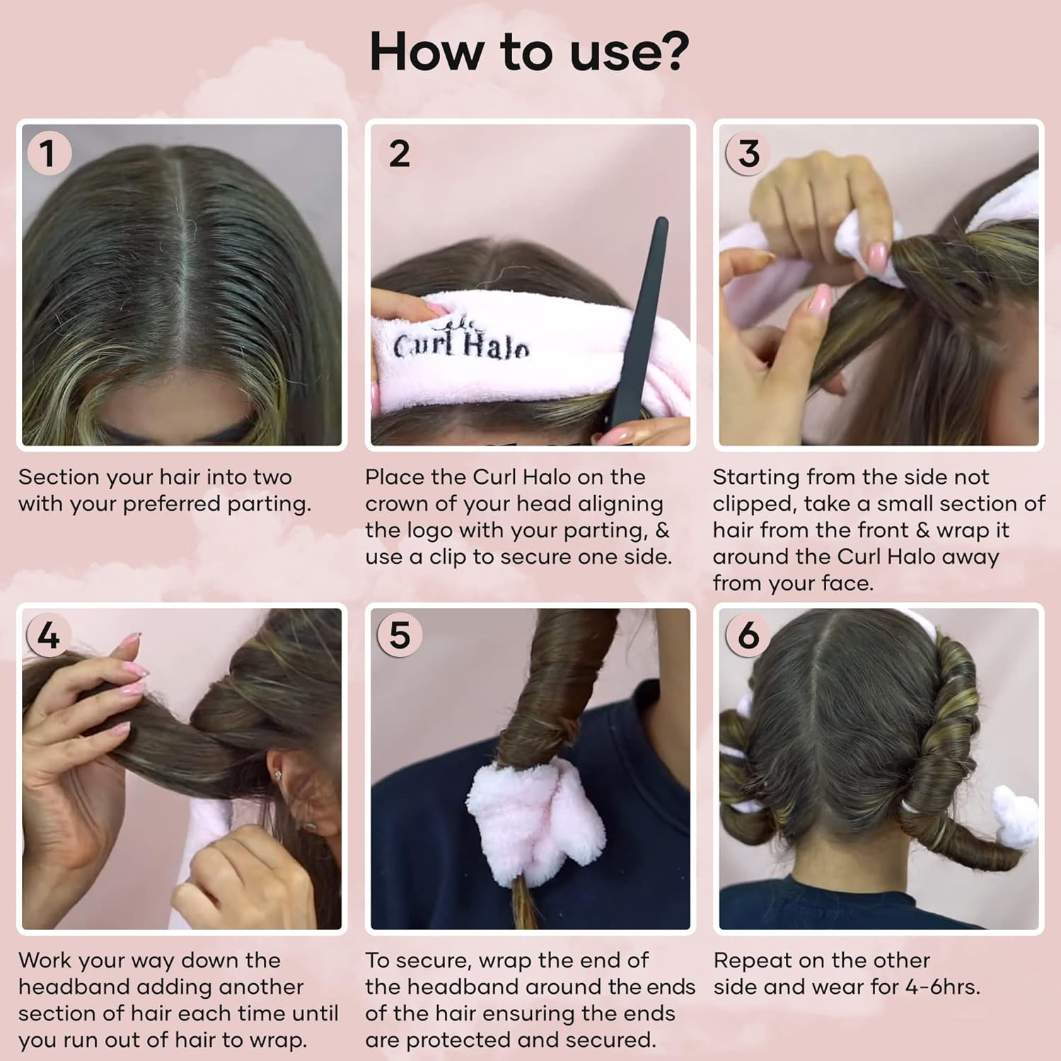 Curl Halo Heatless Curls | the Ultimate Heatless Curler for All Hair Types | Microfiber Heatless Curler | Wired Overnight Curler for Secure Hold (Black) - Black image number 2