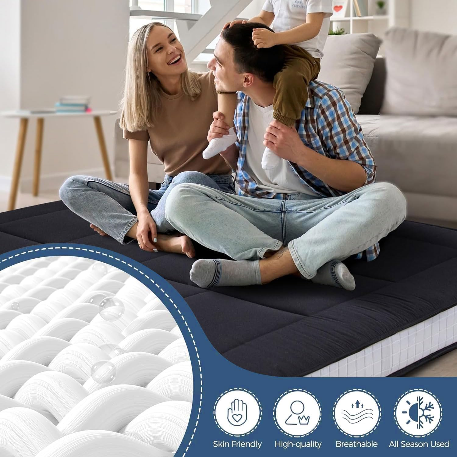 LIODUX Japanese Floor Mattress Futon Mattress, Thicken Daybed Futon Sleeping Pad, Foldable Roll up Mattress, Dormitory Mat Pad Floor Lounger Bed Couches & Sofas (Full) image number 4