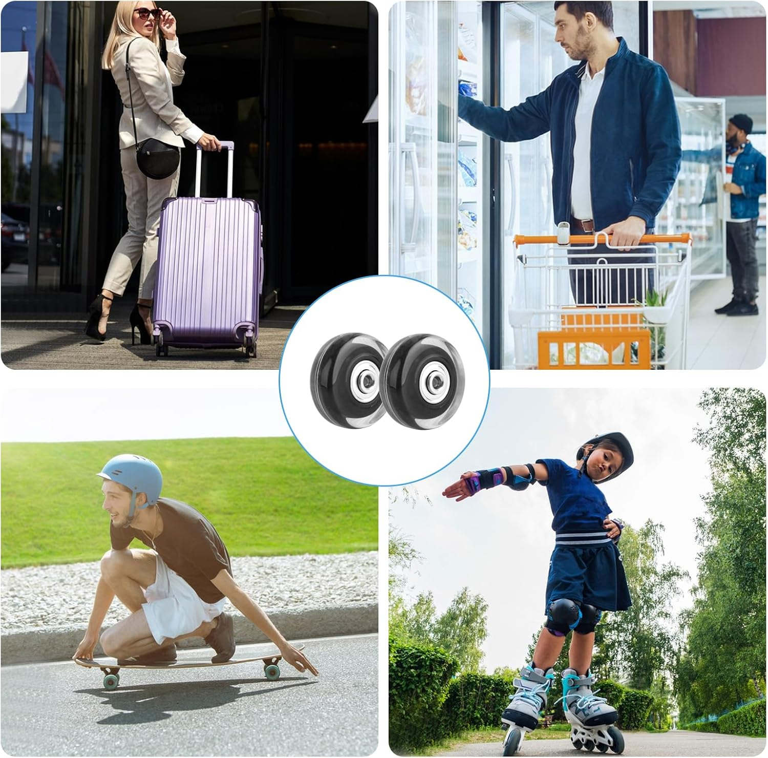 Pack of 4 Suitcase Castors Replacement Wheels, 50 X 18 Mm Luggage Suitcase Replacement Wheels, Suitcase Wheels Replacement Wheels 50 Mm, Replacement Wheels for Suitcase, Rubber Replacement Wheels For image number 1