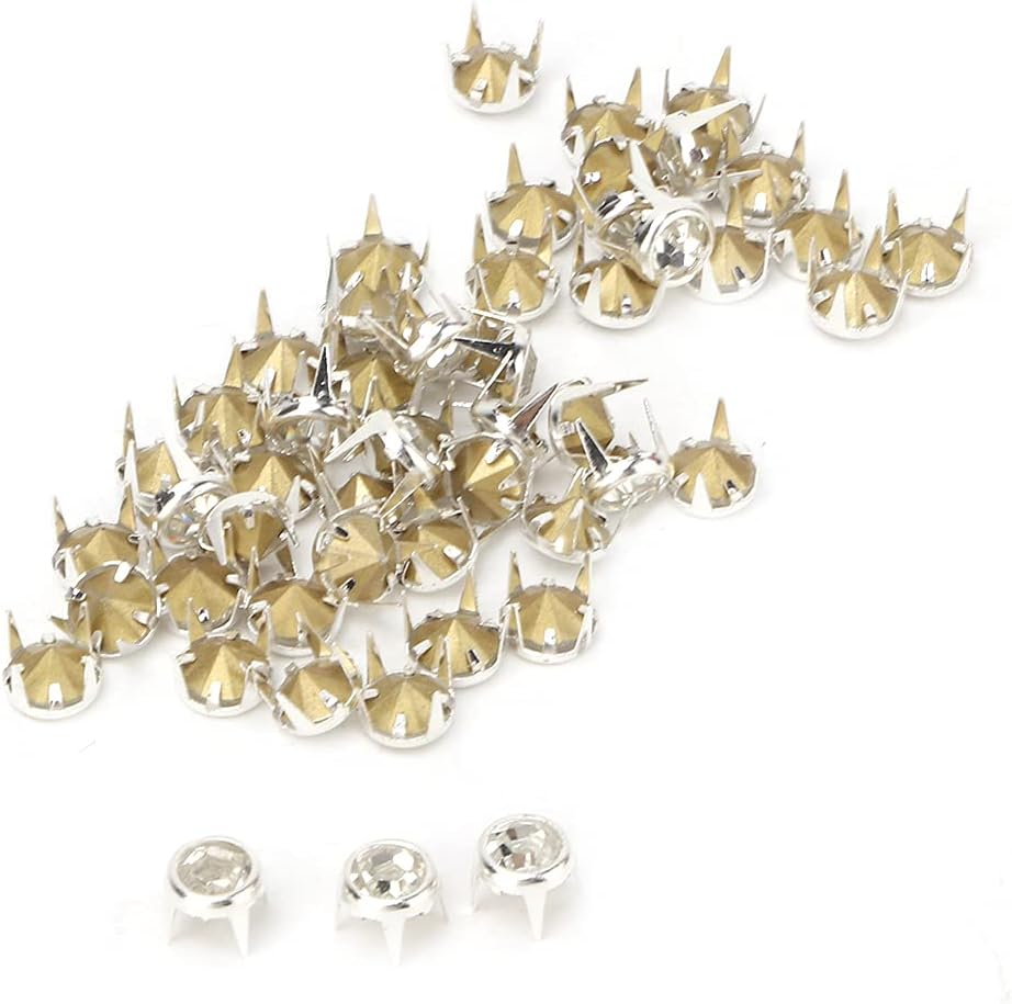 Glitter Rivets for Textiles, Glitter Rivets, Rhinestones with Claws, Rhinestone Nailhead, Pack of 50, 7 Mm Diy Silver round Claw, A-Grade, Rhinestones, Rhinestone Claw, Beads, Nail Head Rivets for Artificial Hand image number 5