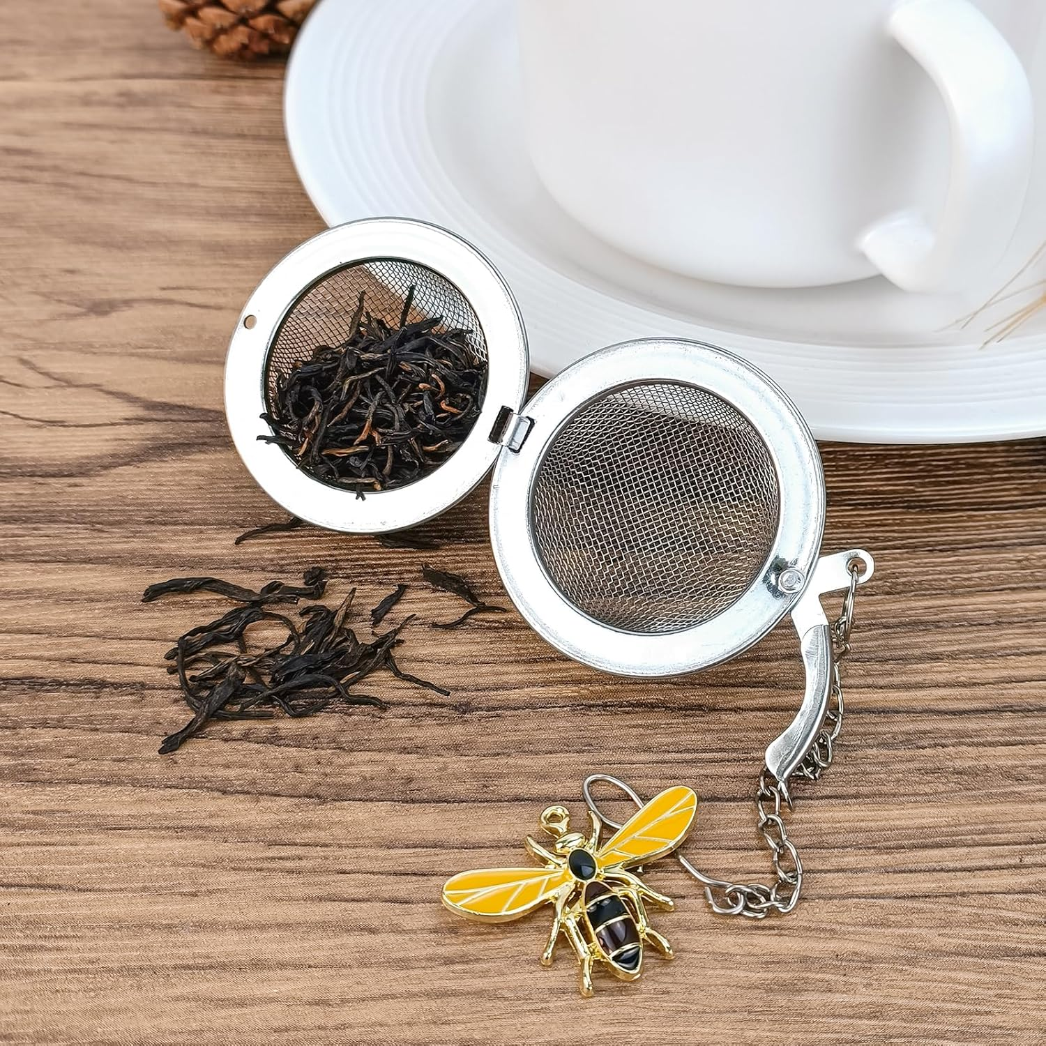 Stainless Steel Mesh Tea Infuser, 2.1 Inch Tea Ball with Honey Bee Pendant Tea Strainer Tea Diffuser Tea Steeper for Filtering Tea,Tea Infusers for Loose Tea (Bee, 2PC) image number 3