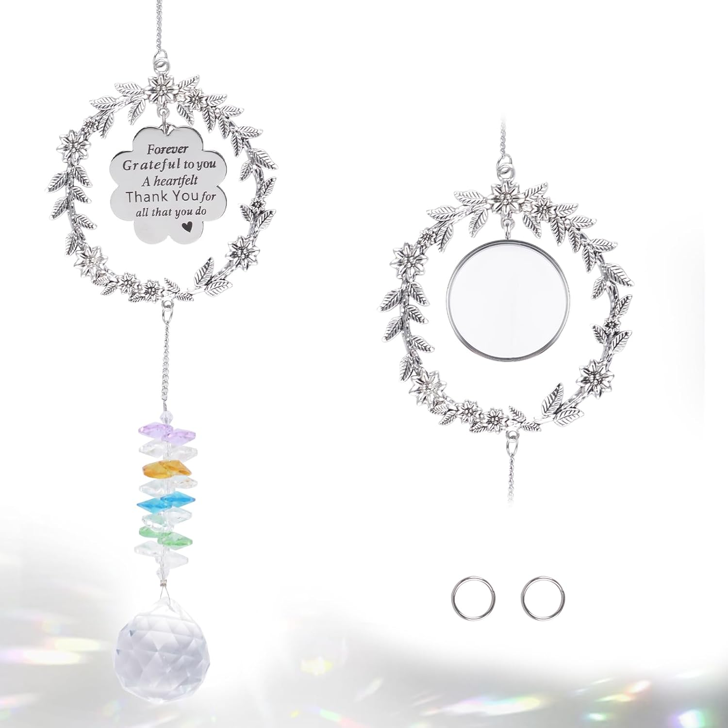 HACRAHO Pet Suncatcher, Memorial Gift for Dogs, Clear Crystal Ball Rainbow Suncatcher with Metal Flower Wreath and Memorial Label, Metal Wreath Design Ornament