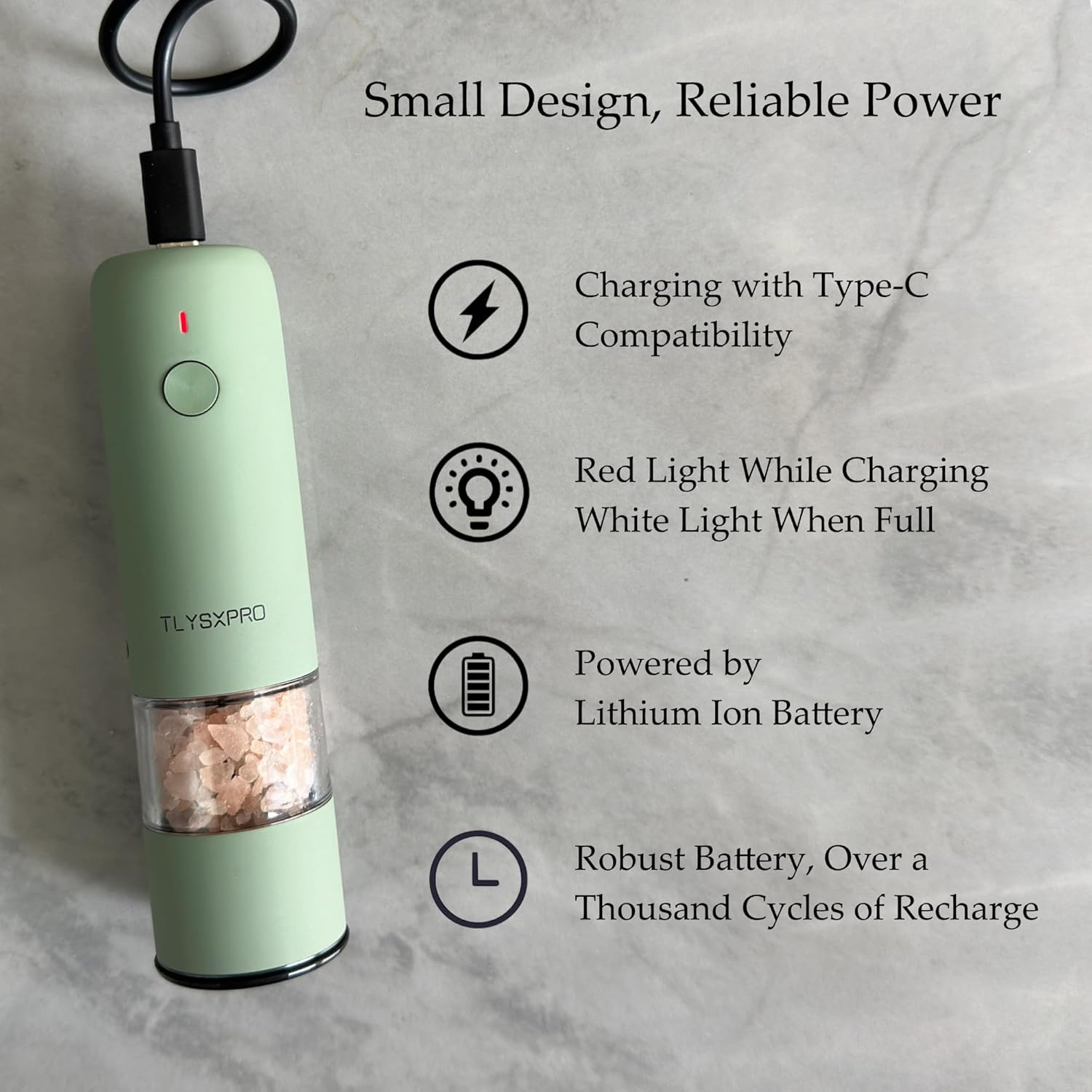 Small Electric Salt and Pepper Grinder Set, USB Rechargeable, Automatic Pepper Mill Grinder with Adjustable Coarseness, Electric Salt Shakers, One Hand Operation for Kitchen (2 Packs, Black) - Black image number 5