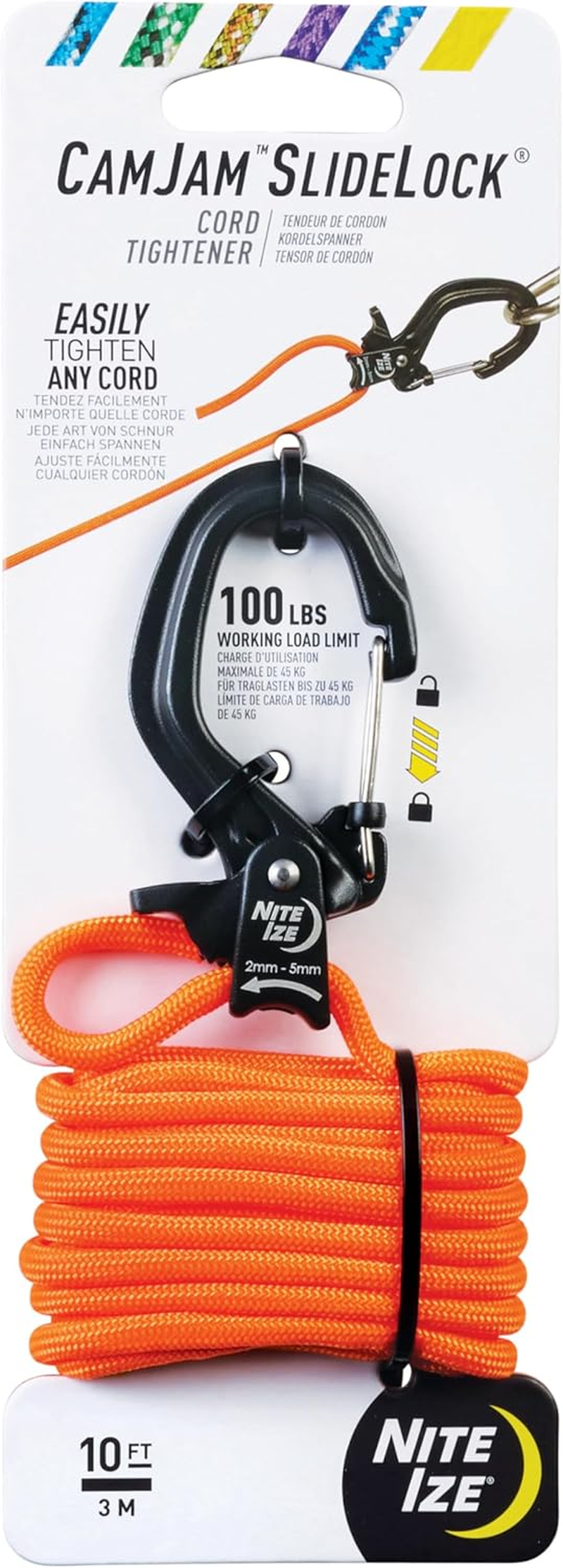 Nite IZE Camjam Slidelock Cord Tensioner & 3M Paracord - with Pull Lock and Quick Release Lever - 100Lb Load Limit - Fits Cord Sizes 2-5Mm - Small image number 2