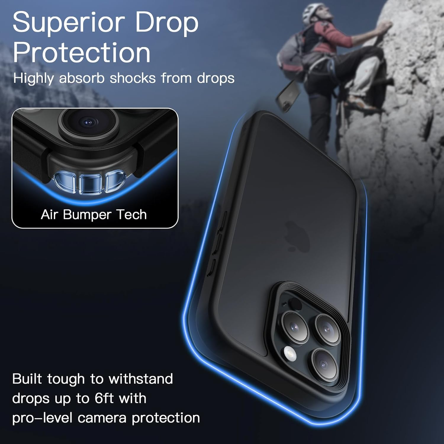 Jetech Matte Case for Iphone 16 Pro Max 6.9-Inch, Shockproof Military Grade Drop Protection, Frosted Translucent Back Phone Cover, Anti-Fingerprint (Black) - Natural Titanium image number 5