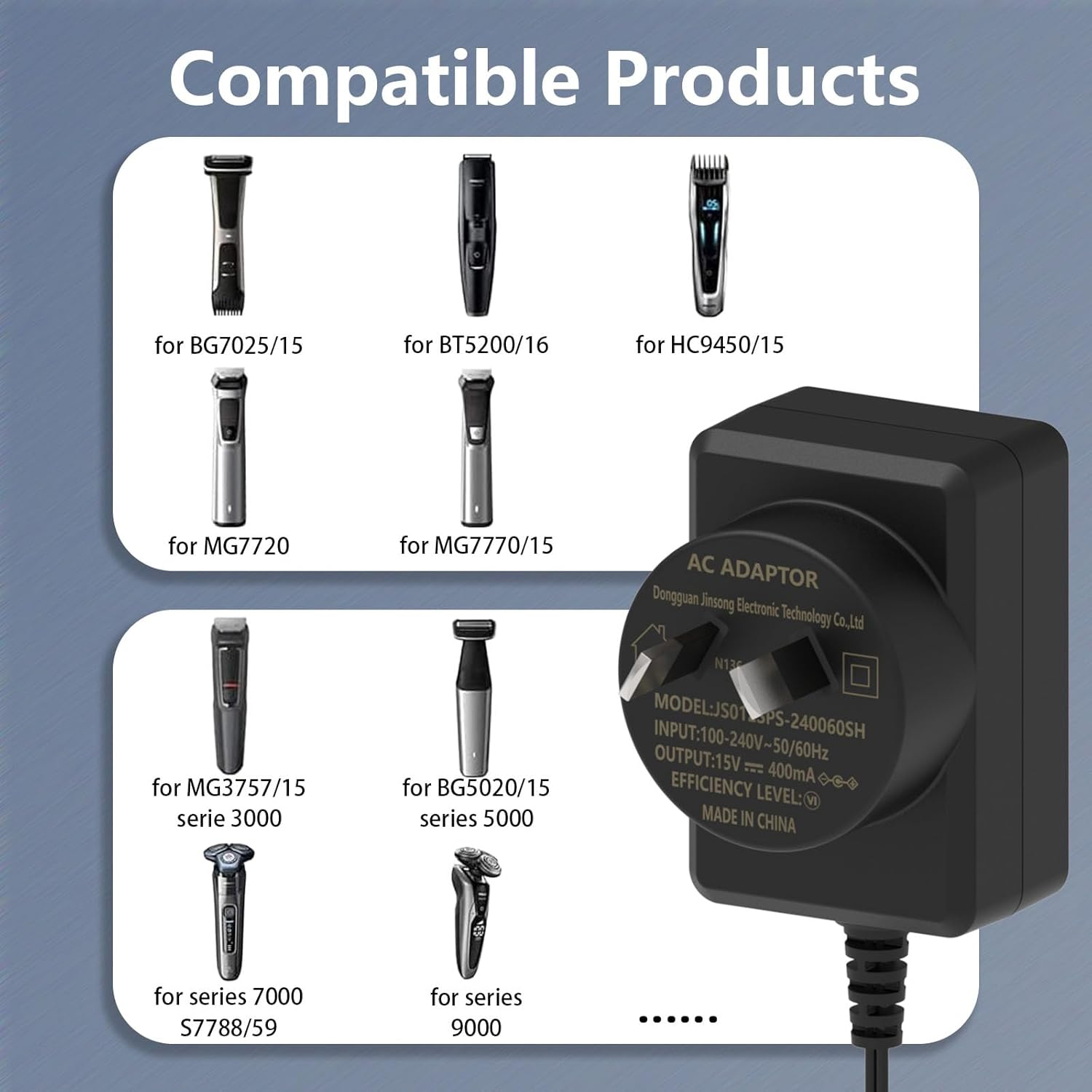 15V Shaver Charger for Philips HQ8505 7000 5000 3000 Series Mg5750 Mg7790 MG7 S1560 Electric Razor Trimmer Adapter Cable Replacement for Philips AT810/41 AT830 BT5210/42 BT7215/49 PT724/41 PT730/41 image number 5