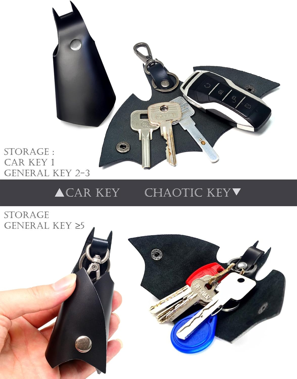 CAILLU POP Keychain Leather Bat for Car Key Fob Case,Leather Keys Ring Cover Holder,Man BMW Key Chain - Black Bat image number 3