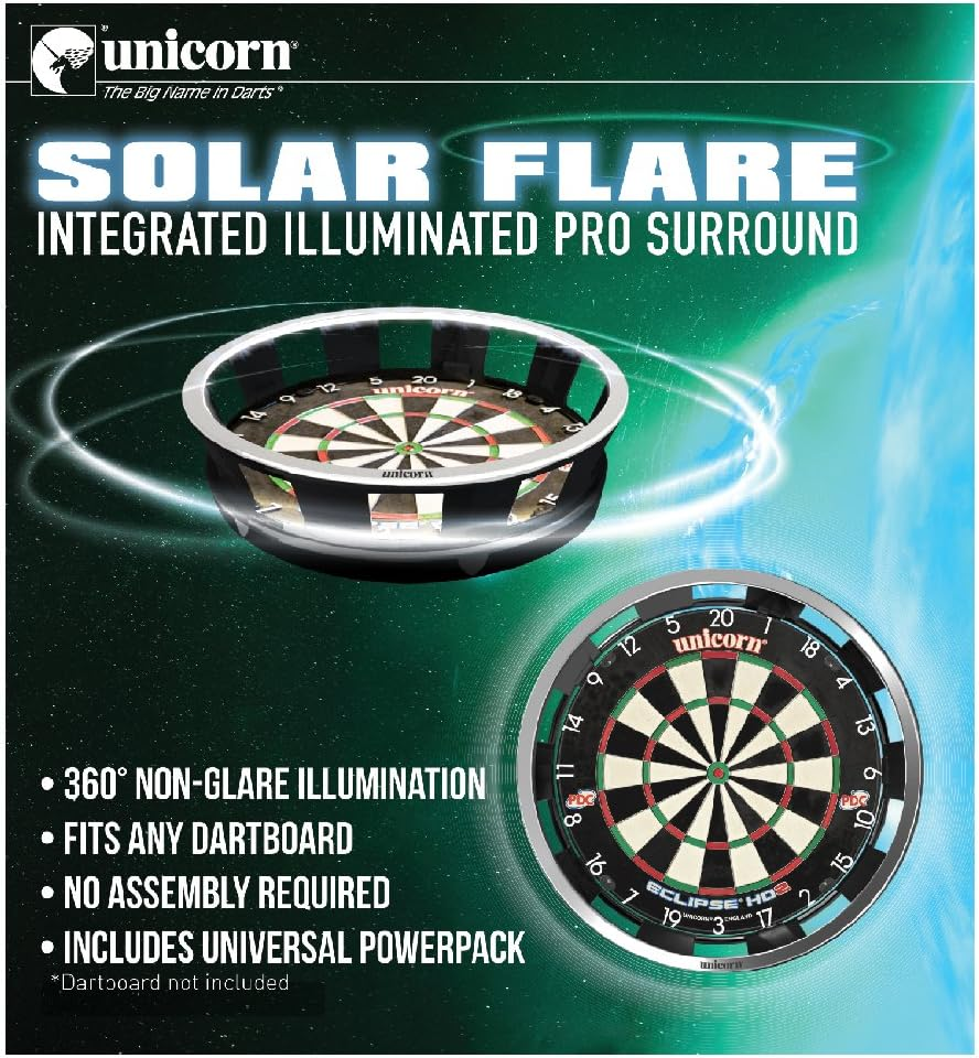 Unicorn Illuminated Dartboard Backboard Surround | Solar | 360 Degrees Non-Glare Lighting | Fits Any Standard Dartboard