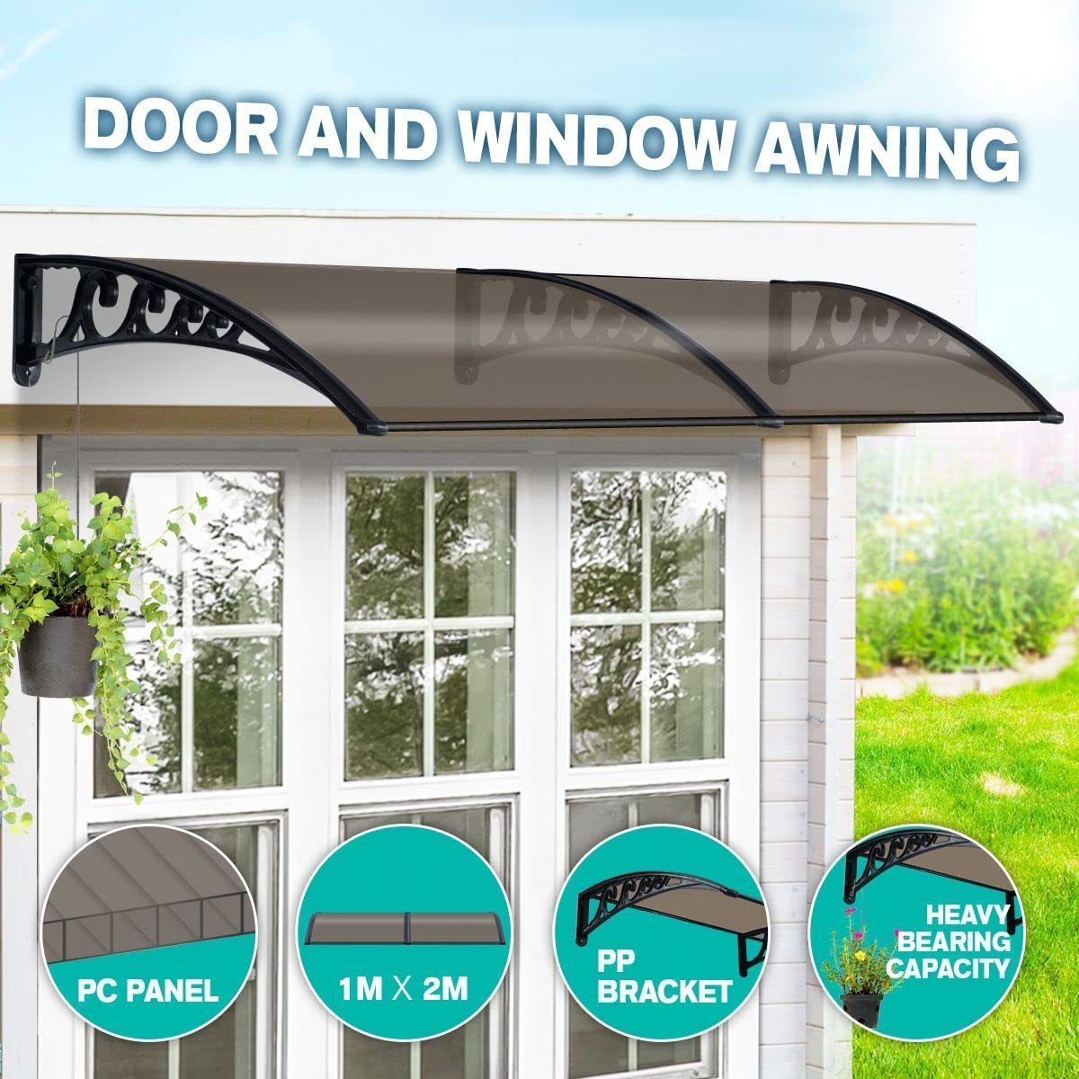New 2M DIY Window Door Awning House Canopy Patio UV Rain Cover Sun Shade - Brown - Brown-1X2 image number 4
