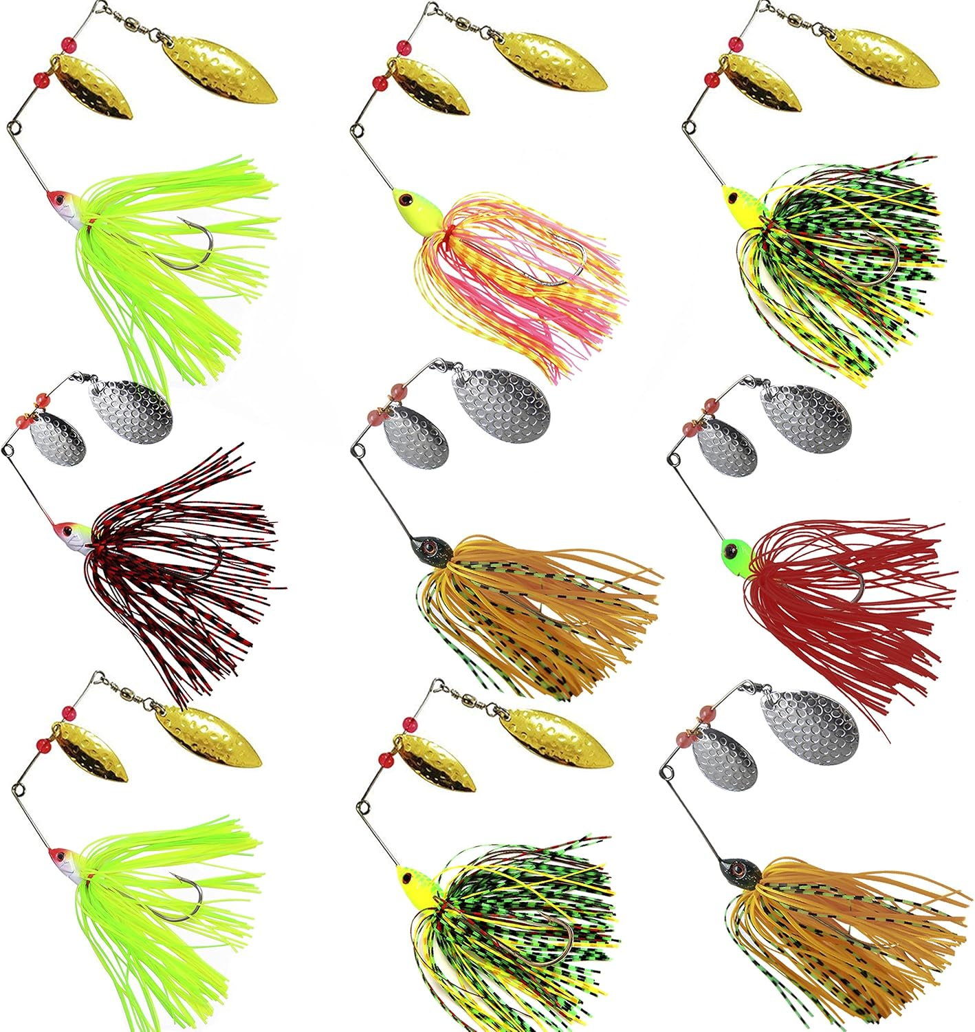 Spinner Baits Fishing Lures Kit, Hard Metal Buzz Bait Jigs Colorado Willow Leaf Spinnerbait Blades Swimbaits Fishing Tackle Spinner Bait for Bass Pike Trout Salmon Fishing