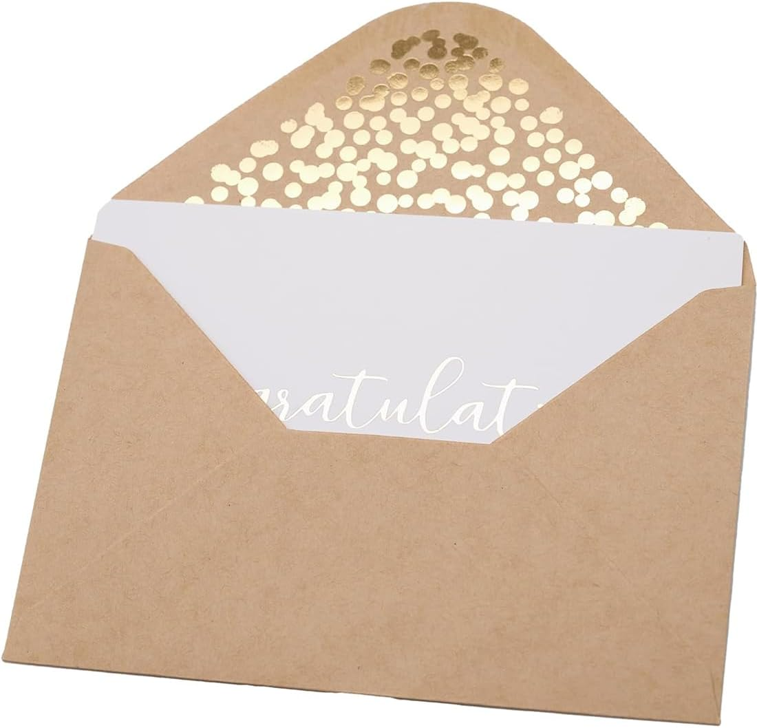 50Pcs Congratulations Cards with Envelopes, 4"X6" Elegant Greeting Cards with &lsquo;&rsquo;Congratulations&rsquo;&rsquo; Embossed in Gold Foil Letters, Kraft Envelopes Congrats Cards for Engagement Graduation Wedding (White) image number 5