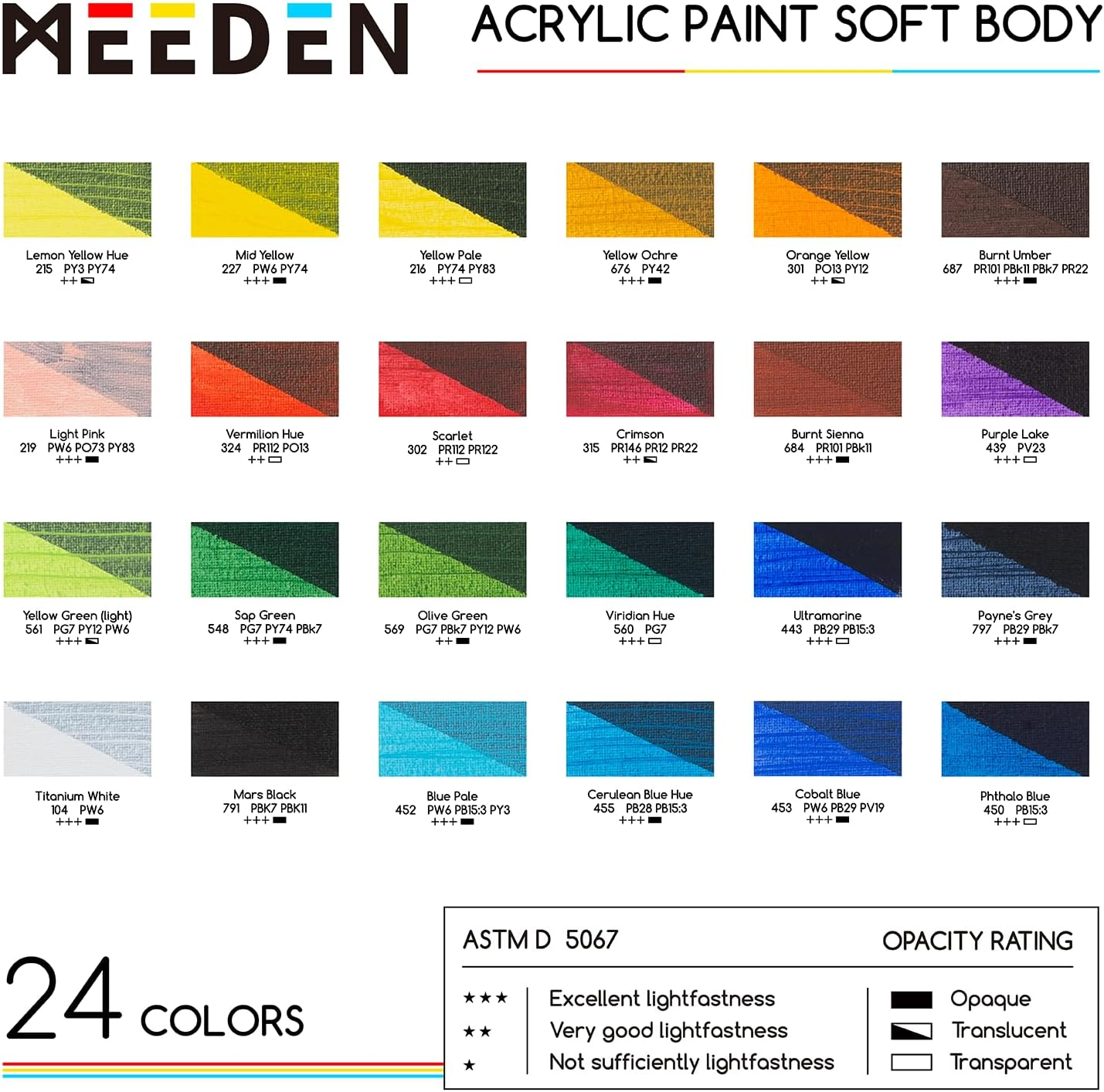MEEDEN Soft Body Acrylic Paints Set: 24 Matte Finish Colors X 60Ml/2Oz Fluid Acrylic Paints for Art Painting on Canvas Wood & Glass for Students Adults Artists image number 6