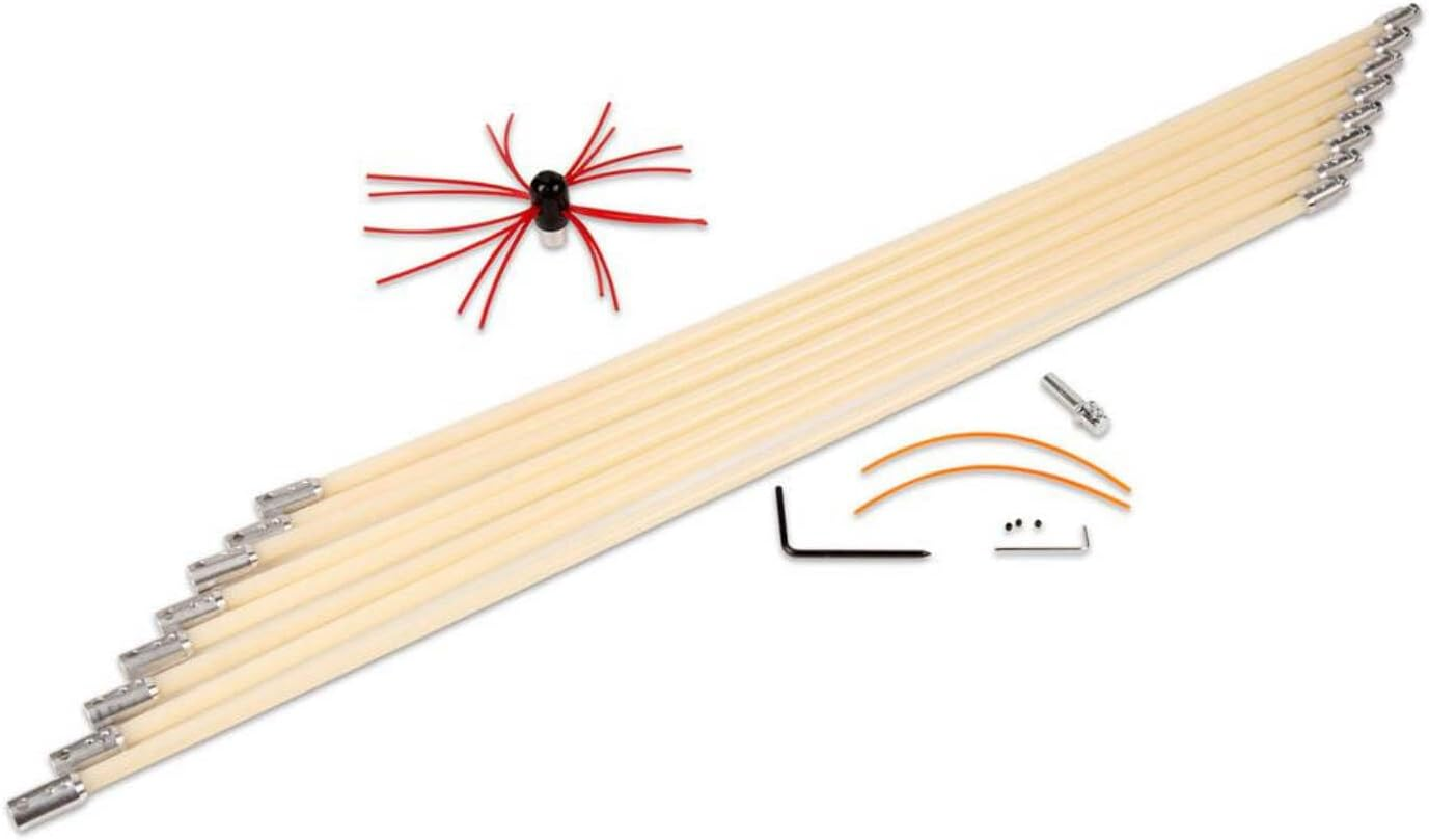 Homyspire Chimney Cleaning Brush Fireplace Flue Sweep Whip Cleaner Tools 26 Feet Rotary System Flexible 8 Rods Kit Drill Powered Chimney Cleaner