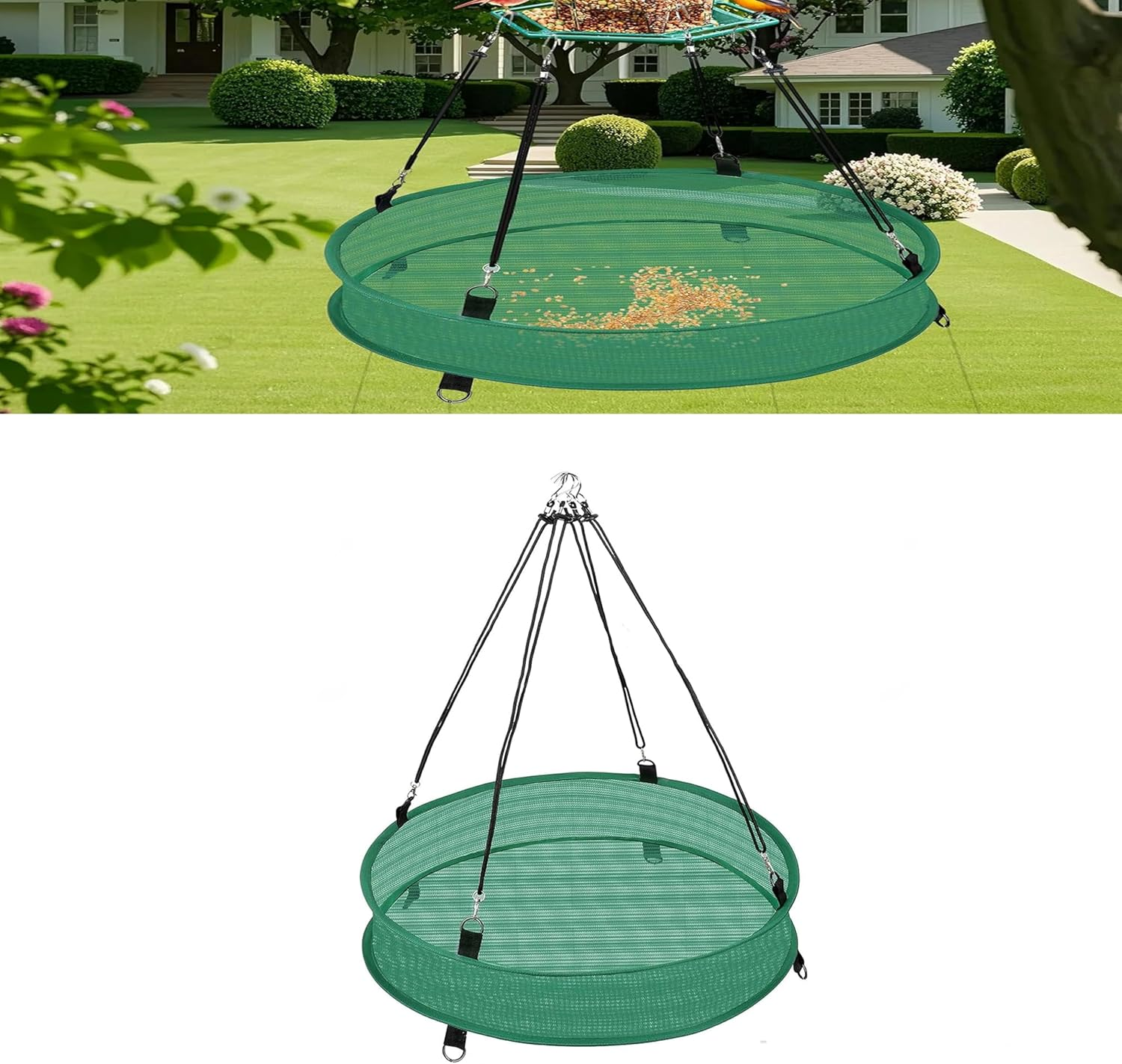 Bird Seed Catcher Tray for Hanging Feeders, 2 Pack Platform Hoop, Hummingbird Feeder Accessory for Outdoor Garden (Green, (Green, 50 * 10)) image number 1