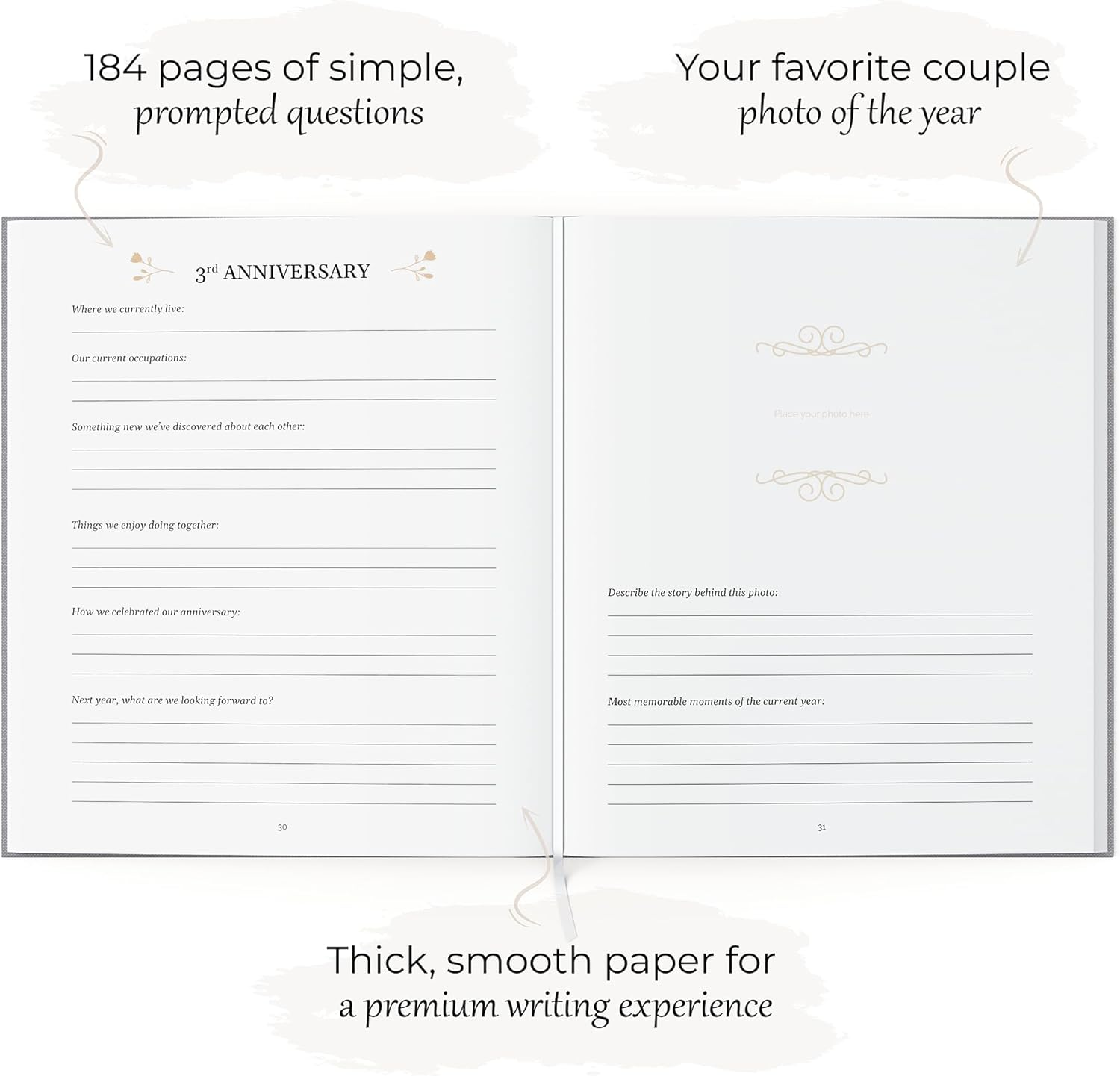 Anniversary Journal for Couples &ndash; the Story of Us | Relationship Memory Book, Love Story Diary & Keepsake Album &ndash; Wedding Gift for Him or Her, Engagement or Anniversary Present (184 Pages, Taupe) image number 5