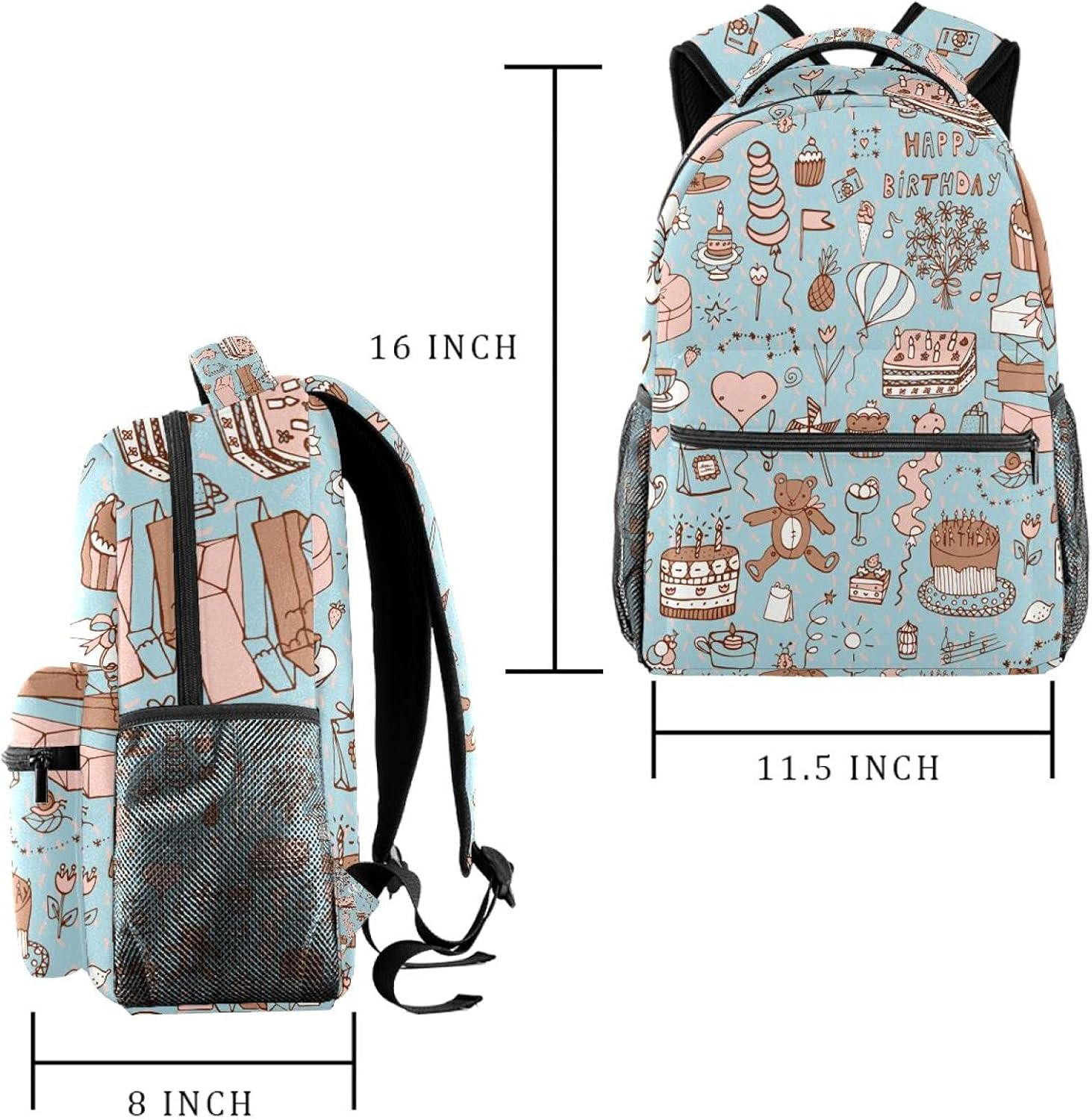Happy Birthday Pattern Backpack Students Shoulder Bags Travel Bag College School Tote Backpacks image number 4
