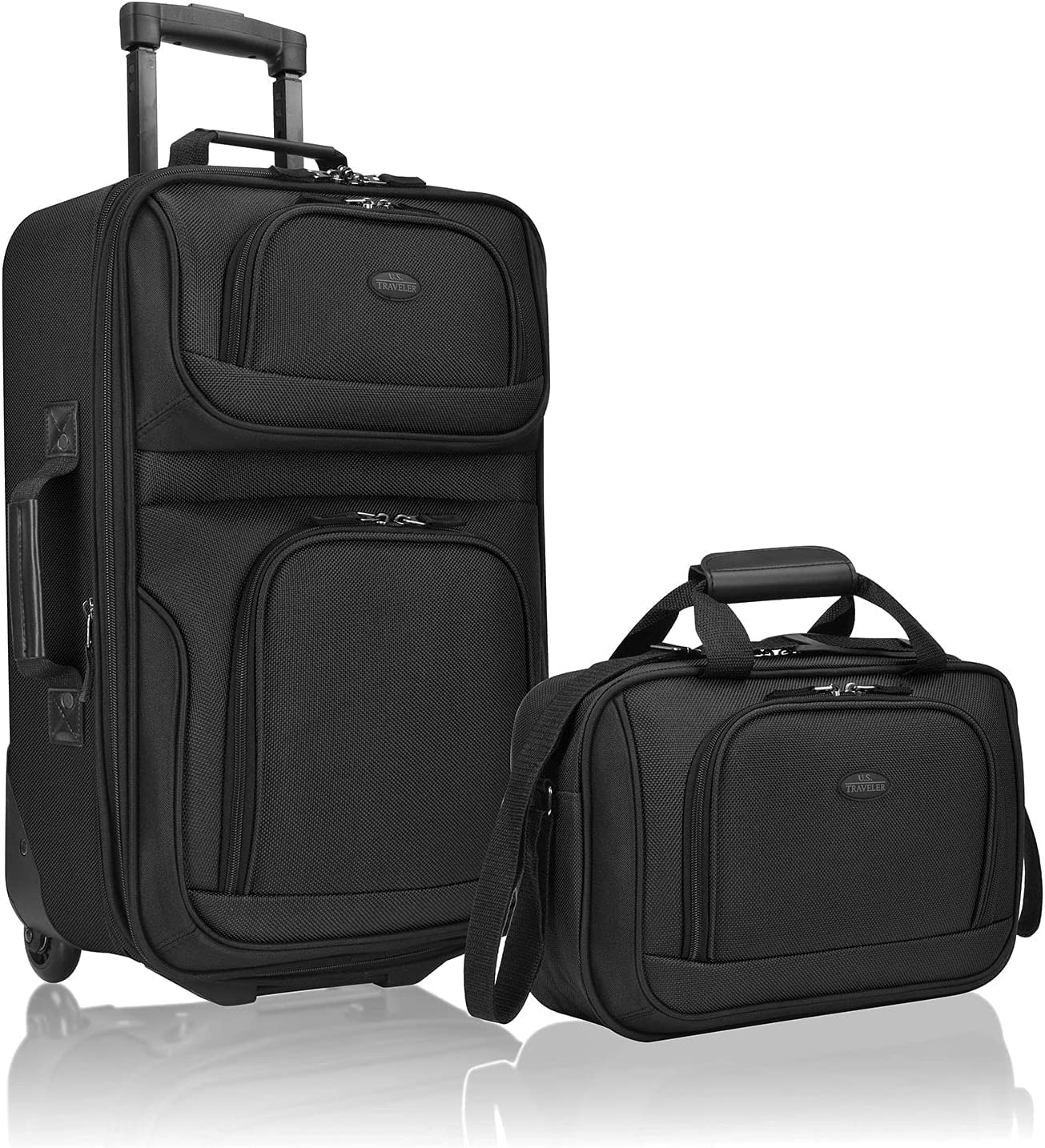 U.S. Traveler Rio Rugged Fabric Expandable Carry-On Luggage Set, Black, 2 Wheel, Rio Lightweight Carry-On Suitcase 20" Softside Expandable Design, Durable, Business and Travel