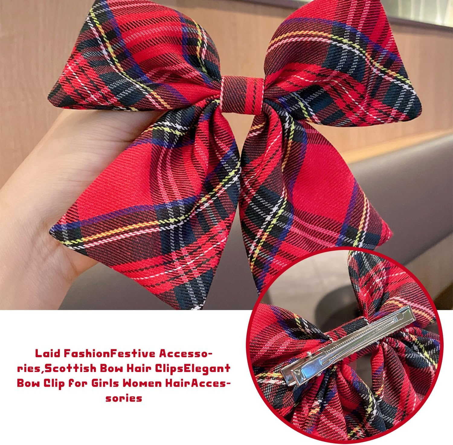 2PCS Tartan Bow Knot Hair Clips &ndash; Classic Scottish Plaid Hair Accessories for Women & Girls, Secure & Elegant Clips for Daily Wear