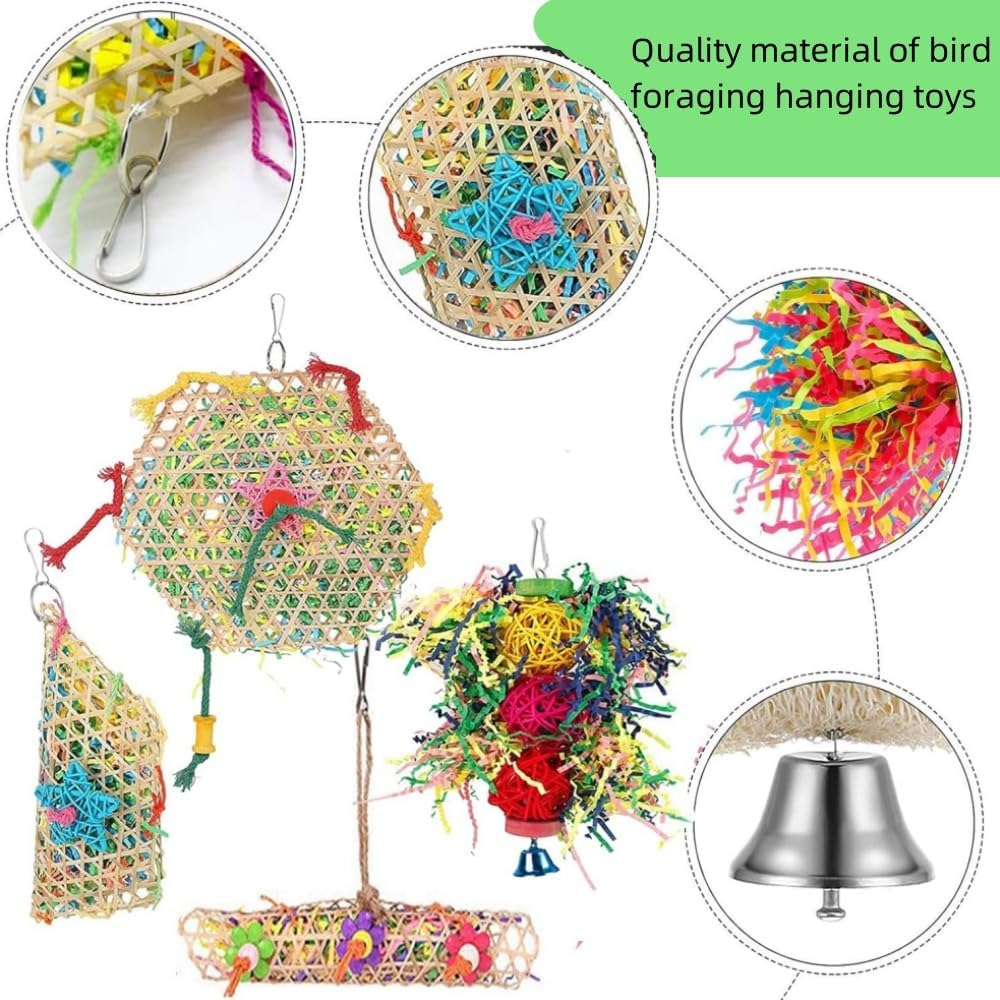 FUNNTY Bird Toys,13Pcs Bird Chewing Toys,Parakeet Shredding Foraging Toys,Hanging Foraging Colorful Parrot Toys,Bird Cage Accessories for Macaws,Lovebird,Cockatiel, African Grey Parrot, image number 2