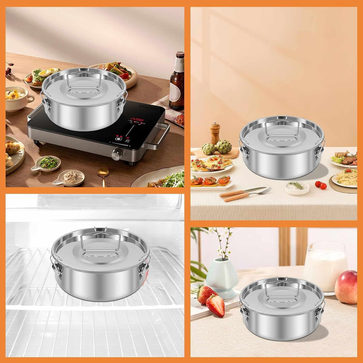 HOLADAWN 304 Stainless Steel Flan Pan with Lid, 1.5L Molde Para Flan & Baking Dish for Cheesecake, Cr&egrave;me Caramel & Pudding (Steam Rack, Spatula) image number 1