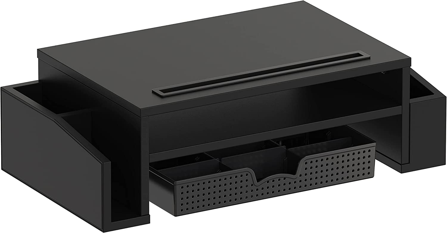 Simplehouseware Monitor Stand Riser with Drawer and 2 Side Desk Organiser, Black image number 2